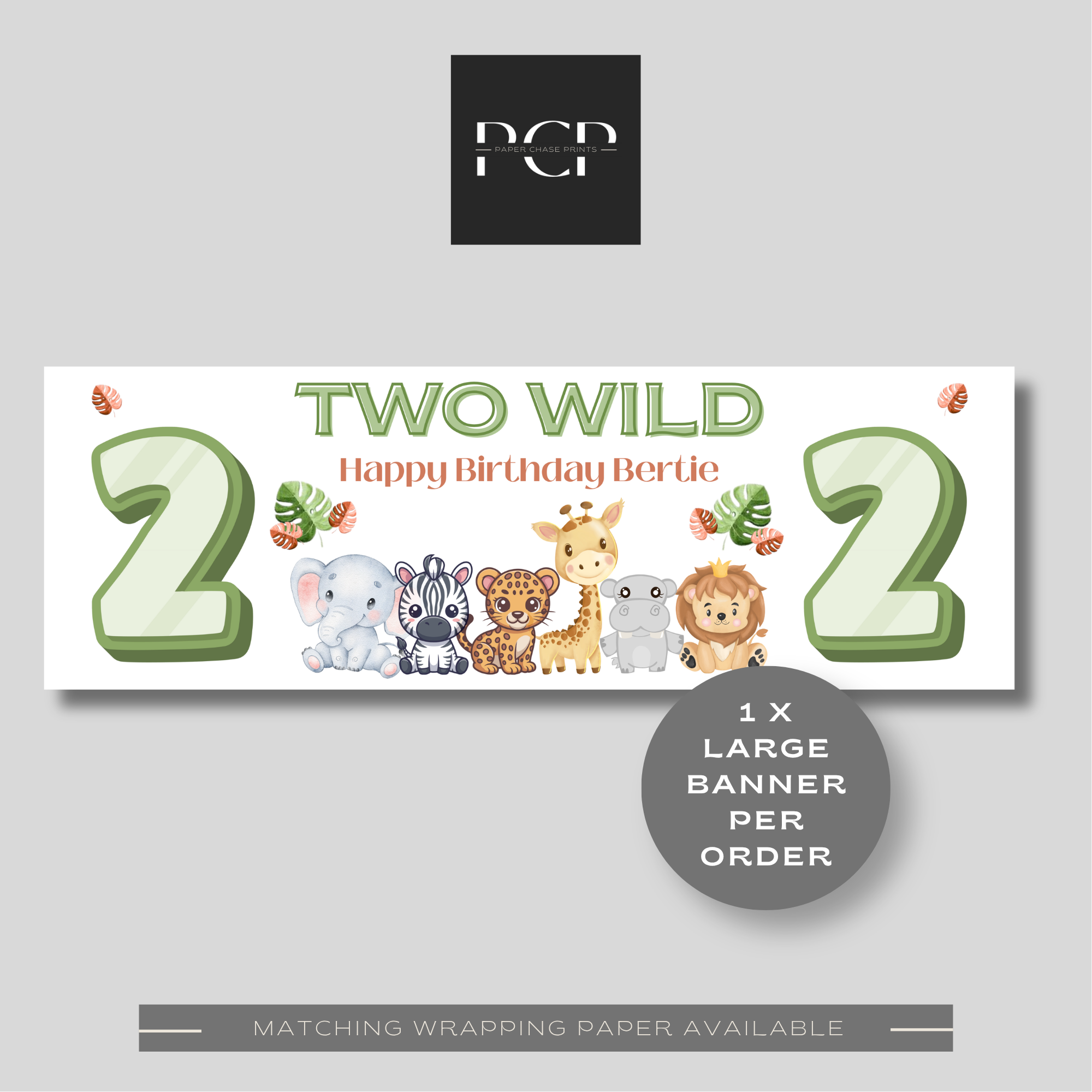 TWO Wild Animal Birthday Banner