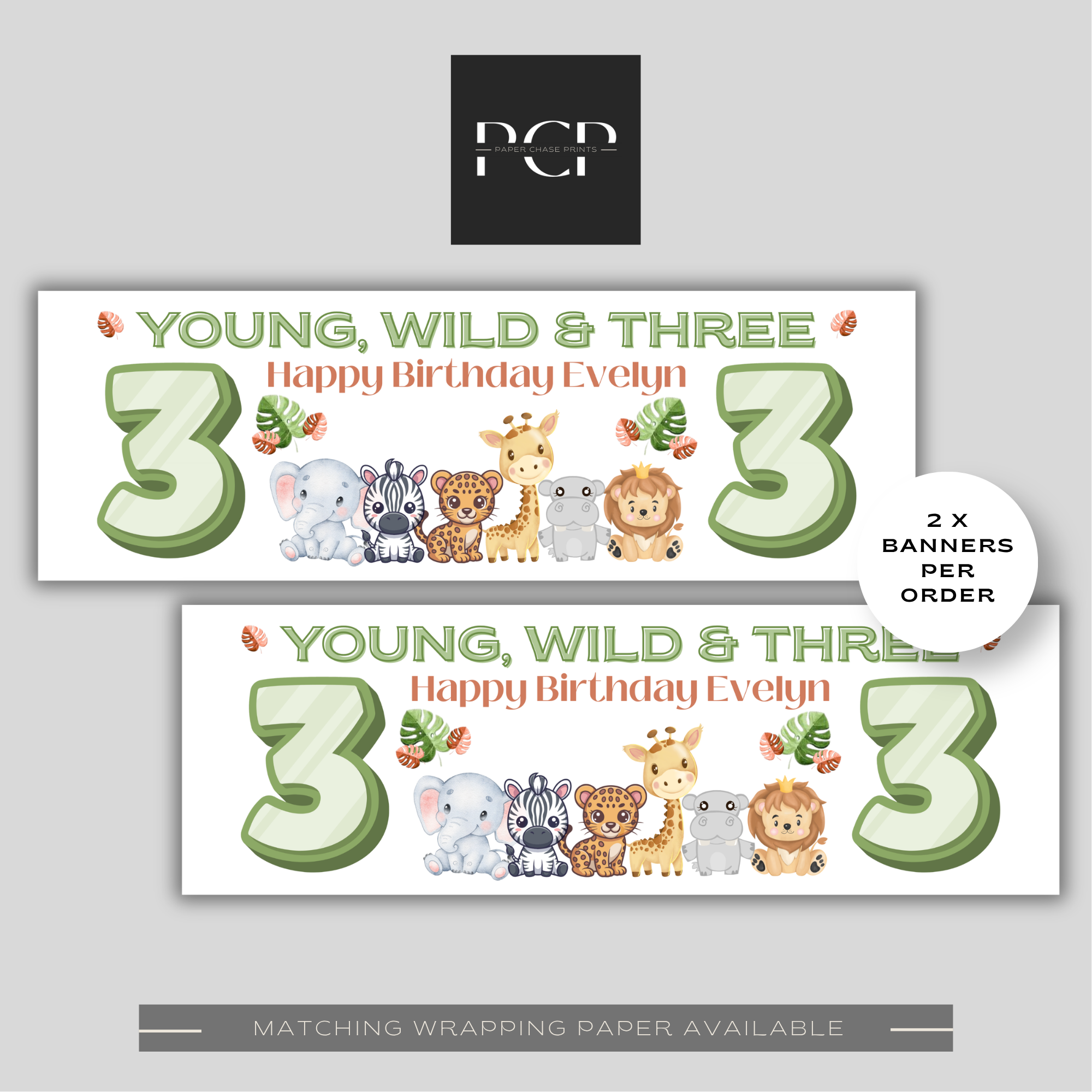 Young, Wild & THREE Animal Birthday Banner