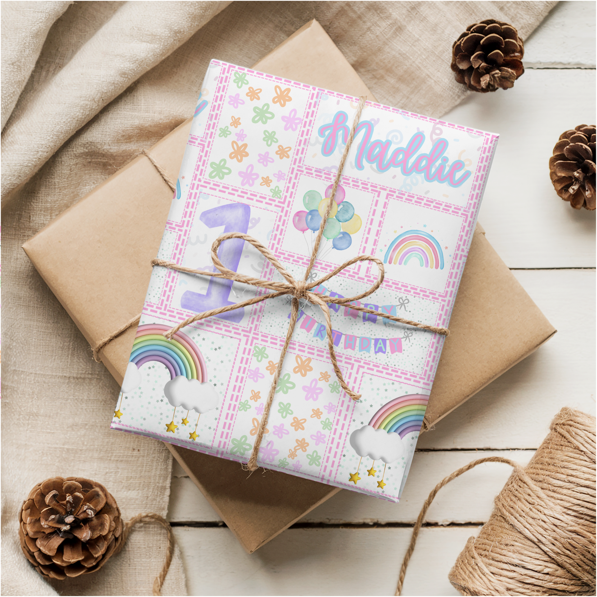 Pastel Rainbow Birthday Wrapping Paper
