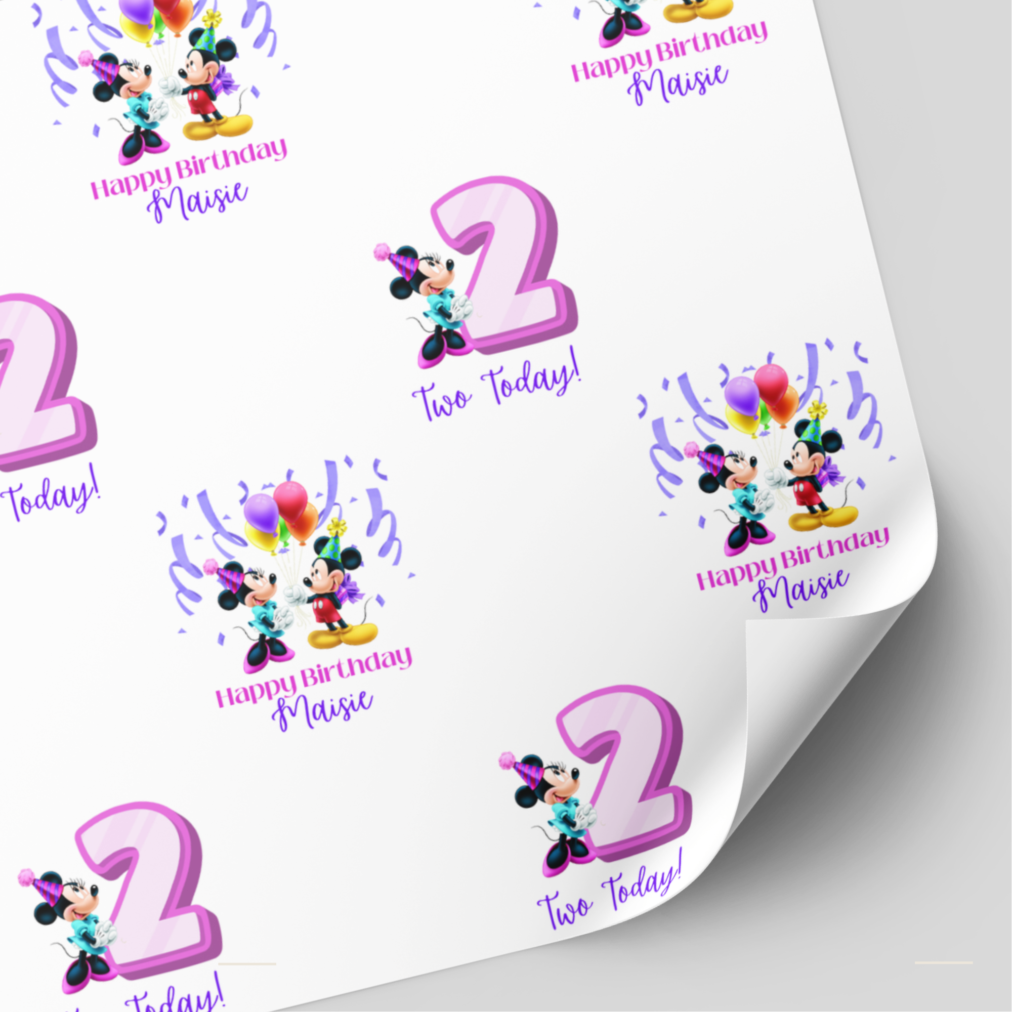 Mickey & Minnie Mouse Birthday Wrapping Paper | Pink & Purple