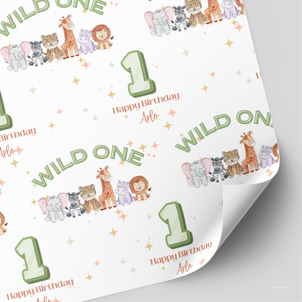 Wild One Animal Birthday Wrapping Paper | 1st Birthday Gift Wrap