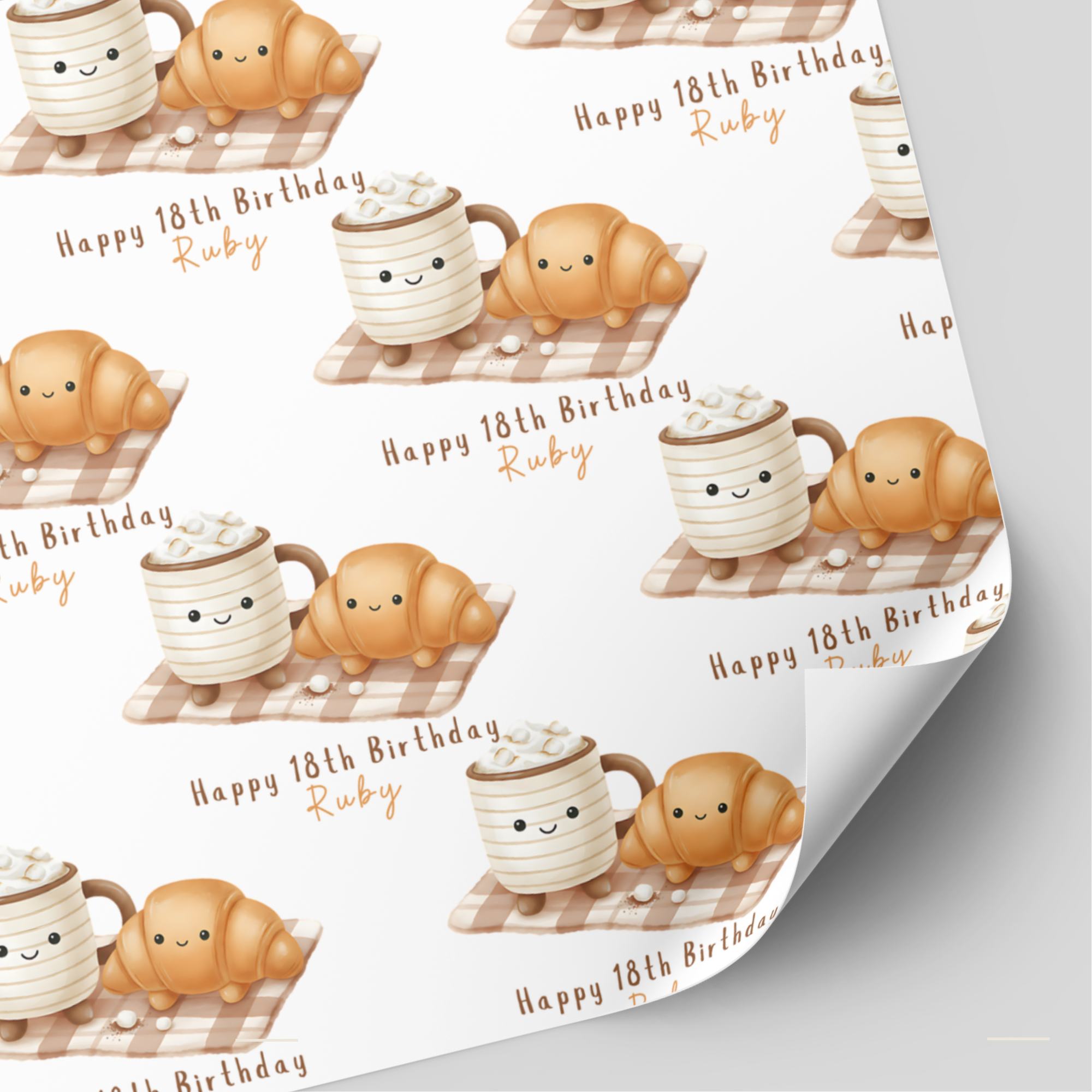 Coffee & Croissant Birthday Wrapping Paper