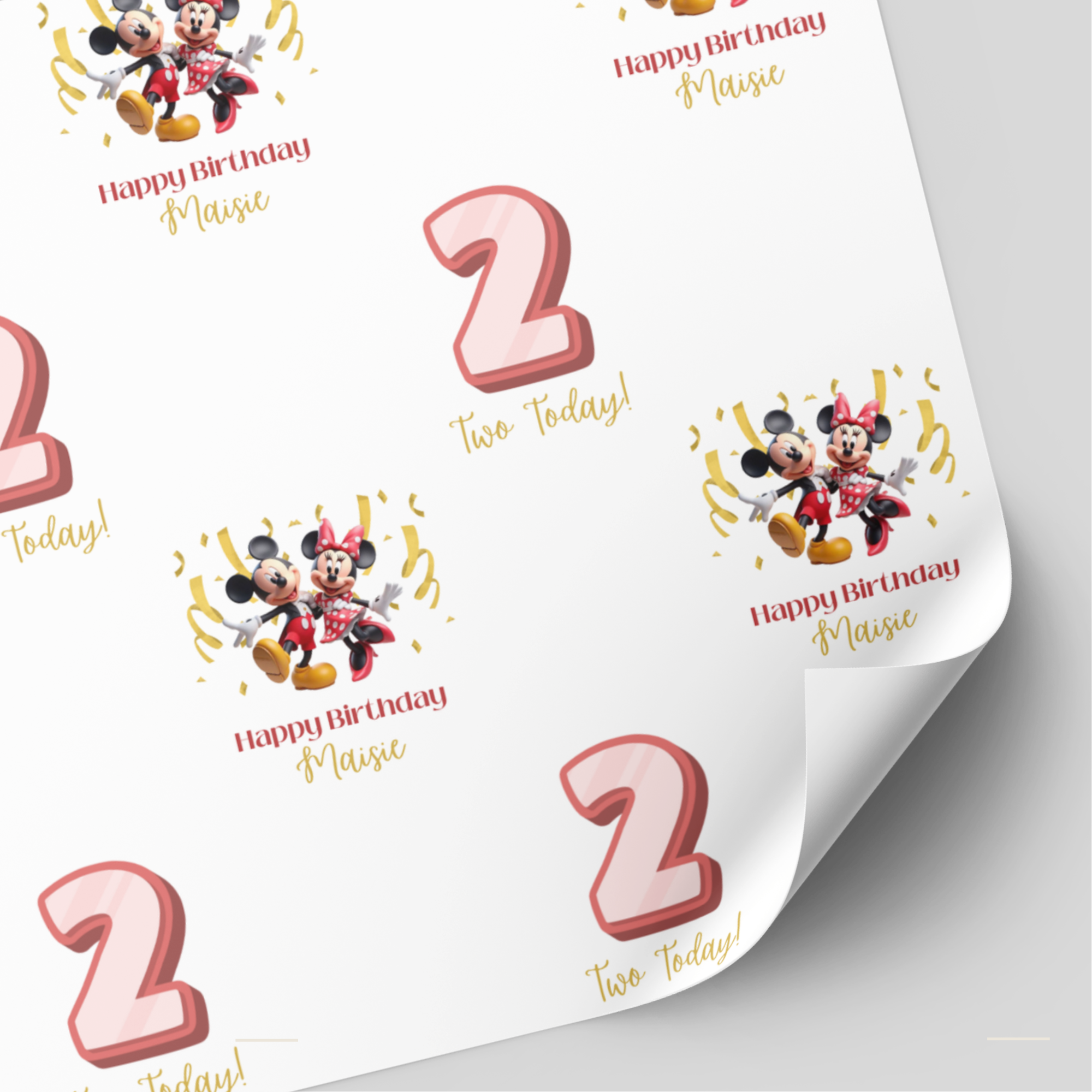 Mickey & Minnie Mouse Birthday Wrapping Paper | Red & Gold
