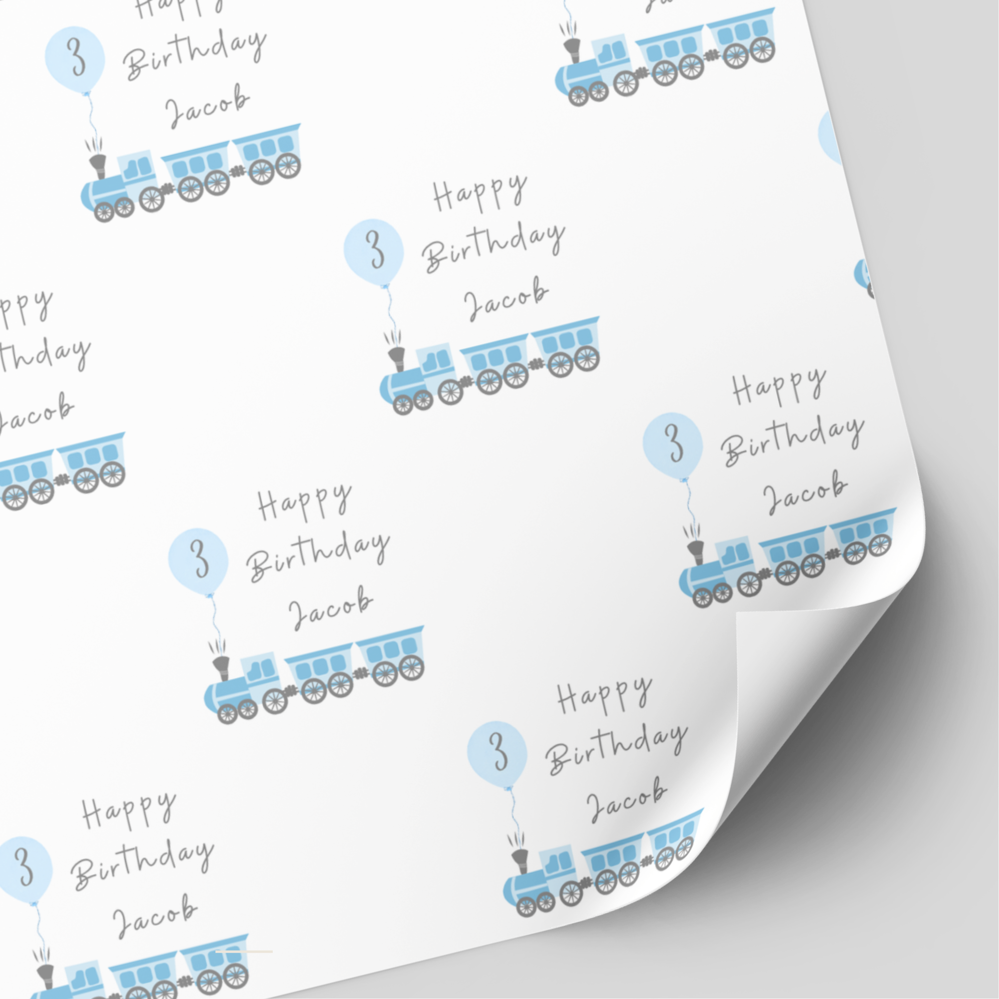 Blue Train Birthday Wrapping Paper