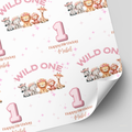 Wild One Animal Birthday Wrapping Paper | 1st Birthday Gift Wrap | Pink