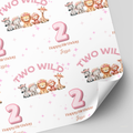 Two Wild Animal Birthday Wrapping Paper | 2nd Birthday Gift Wrap | Pink