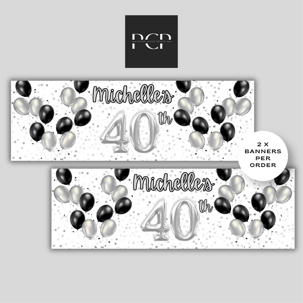 Black & Silver Balloon Birthday Banner