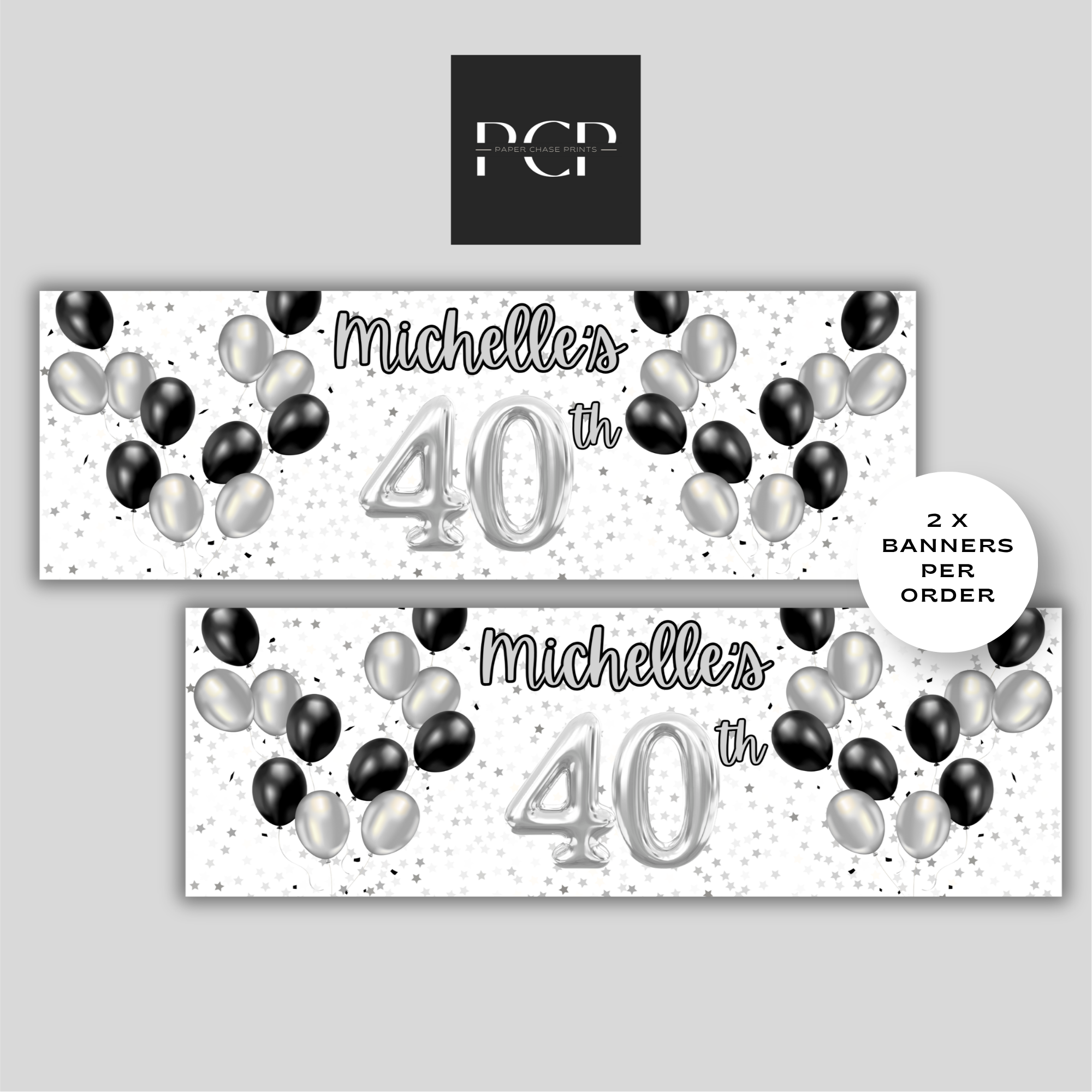 Black & Silver Balloon Birthday Banner