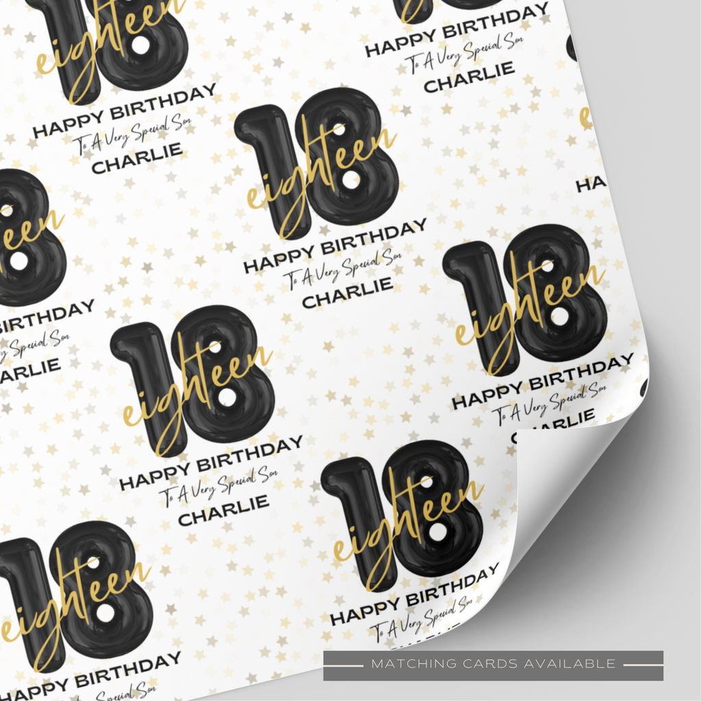 18th Birthday Black & Gold Balloon Wrapping Paper