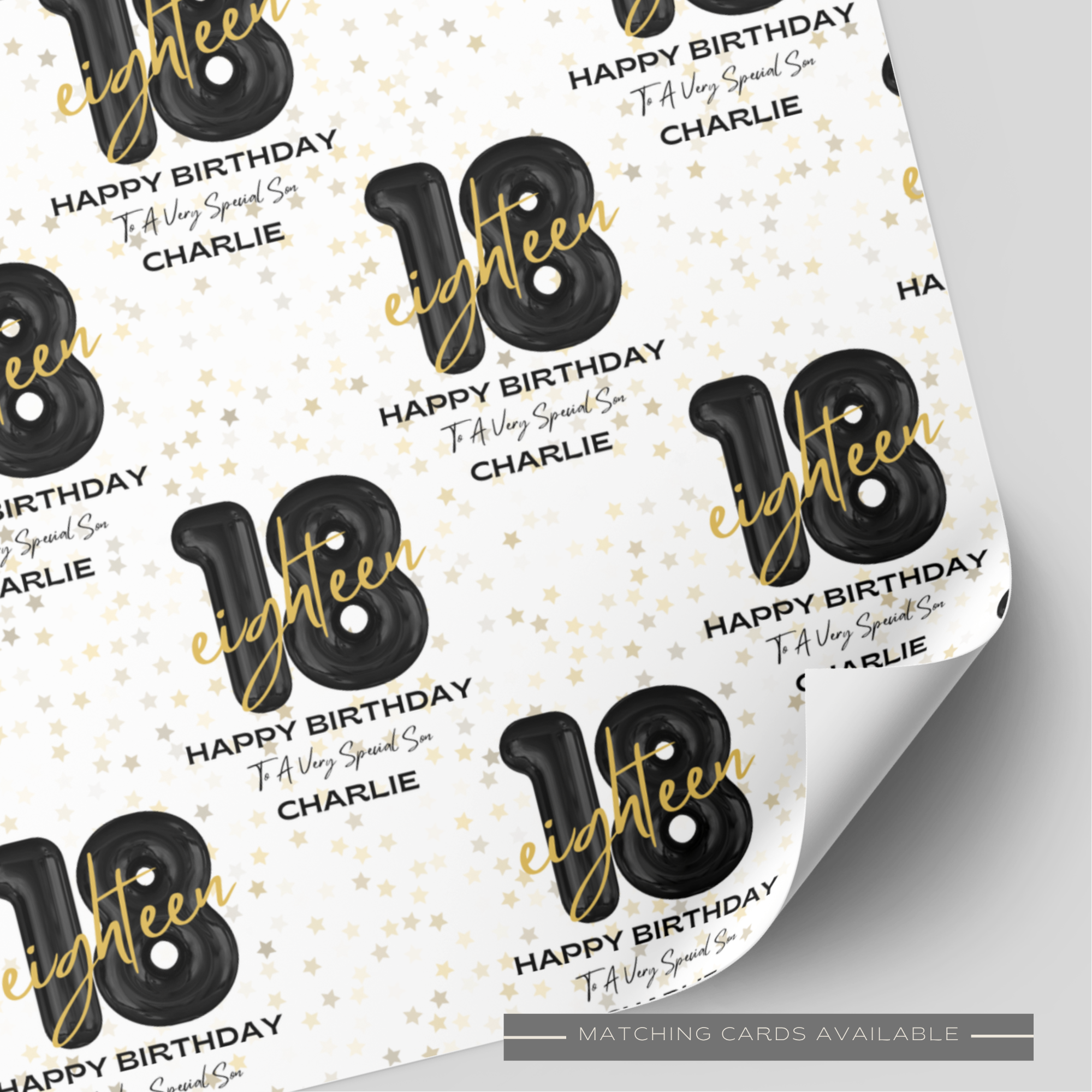 18th Birthday Black & Gold Balloon Wrapping Paper