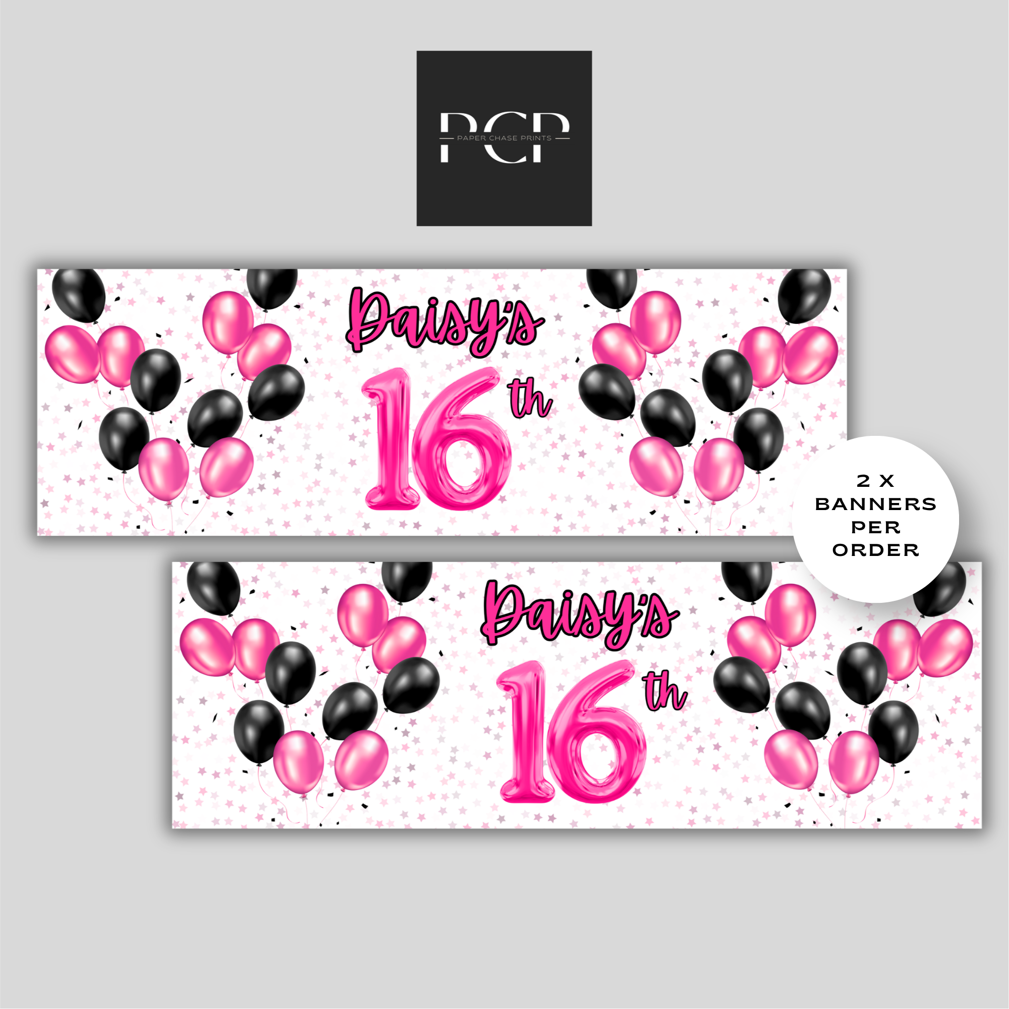 Black & Pink Balloon Birthday Banner