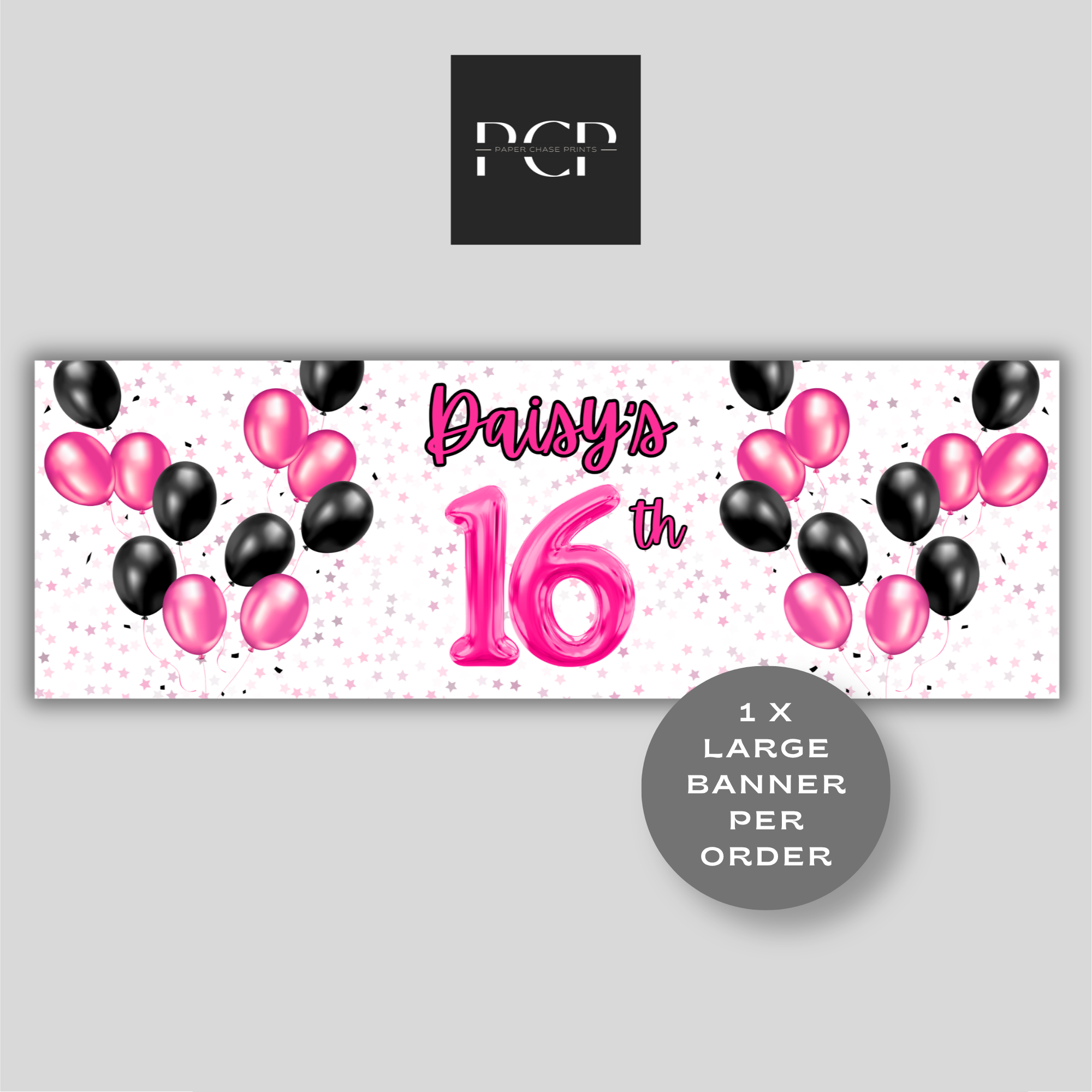 Black & Pink Balloon Birthday Banner