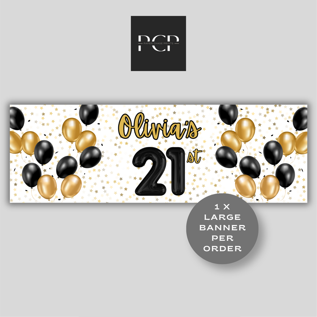 Black & Gold Balloon Birthday Banner
