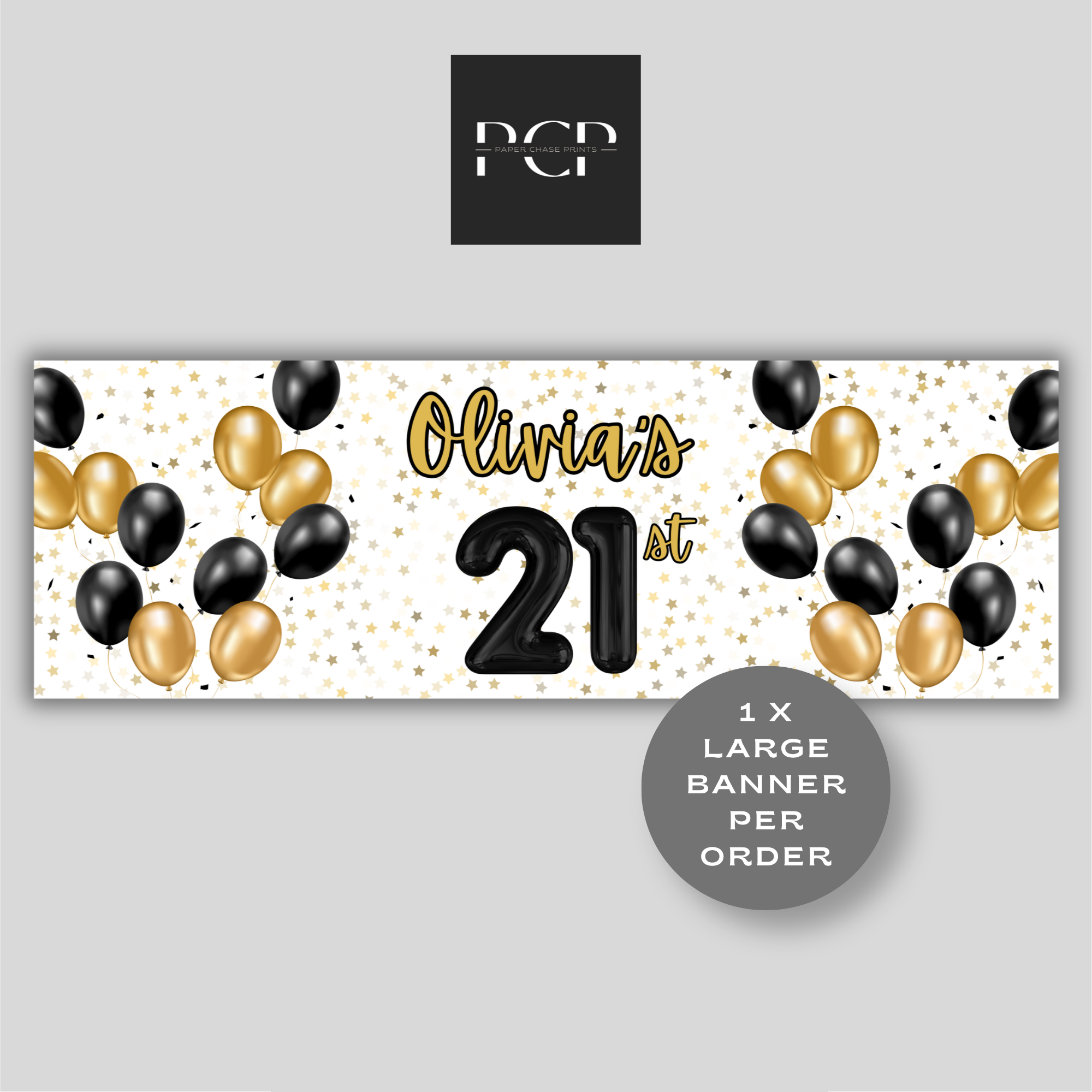 Black & Gold Balloon Birthday Banner
