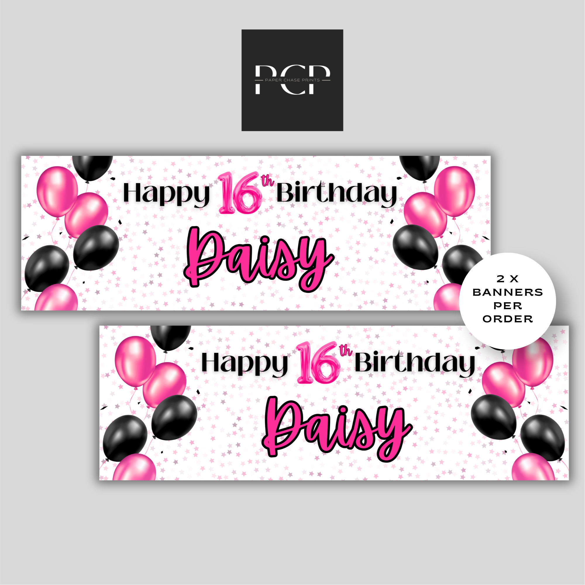 Black & Pink Balloon Birthday Banner