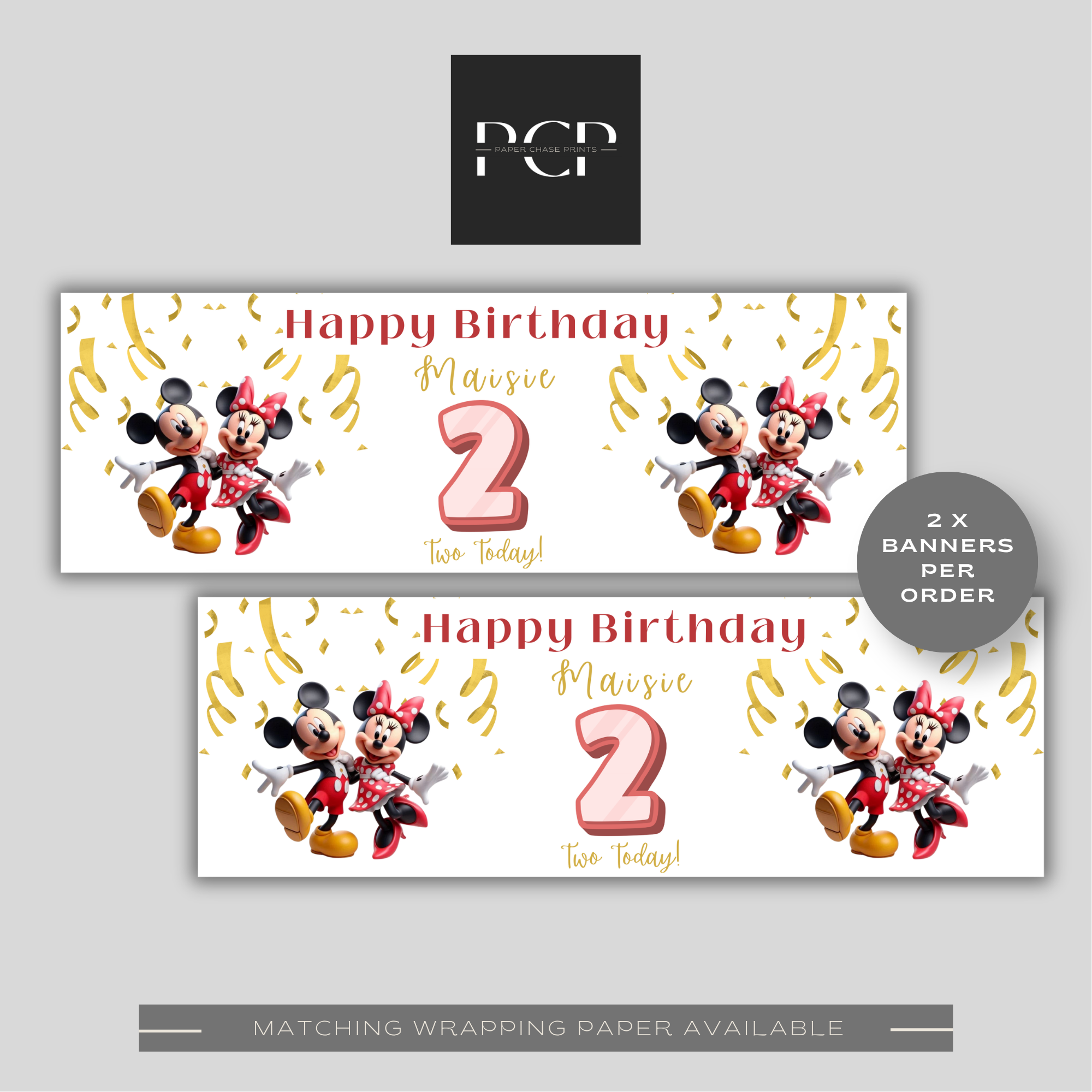 Mickey & Minnie Mouse Birthday Banner | Red & Gold