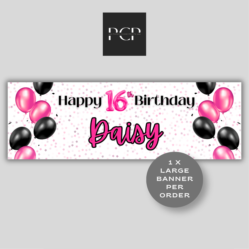 Black & Pink Balloon Birthday Banner