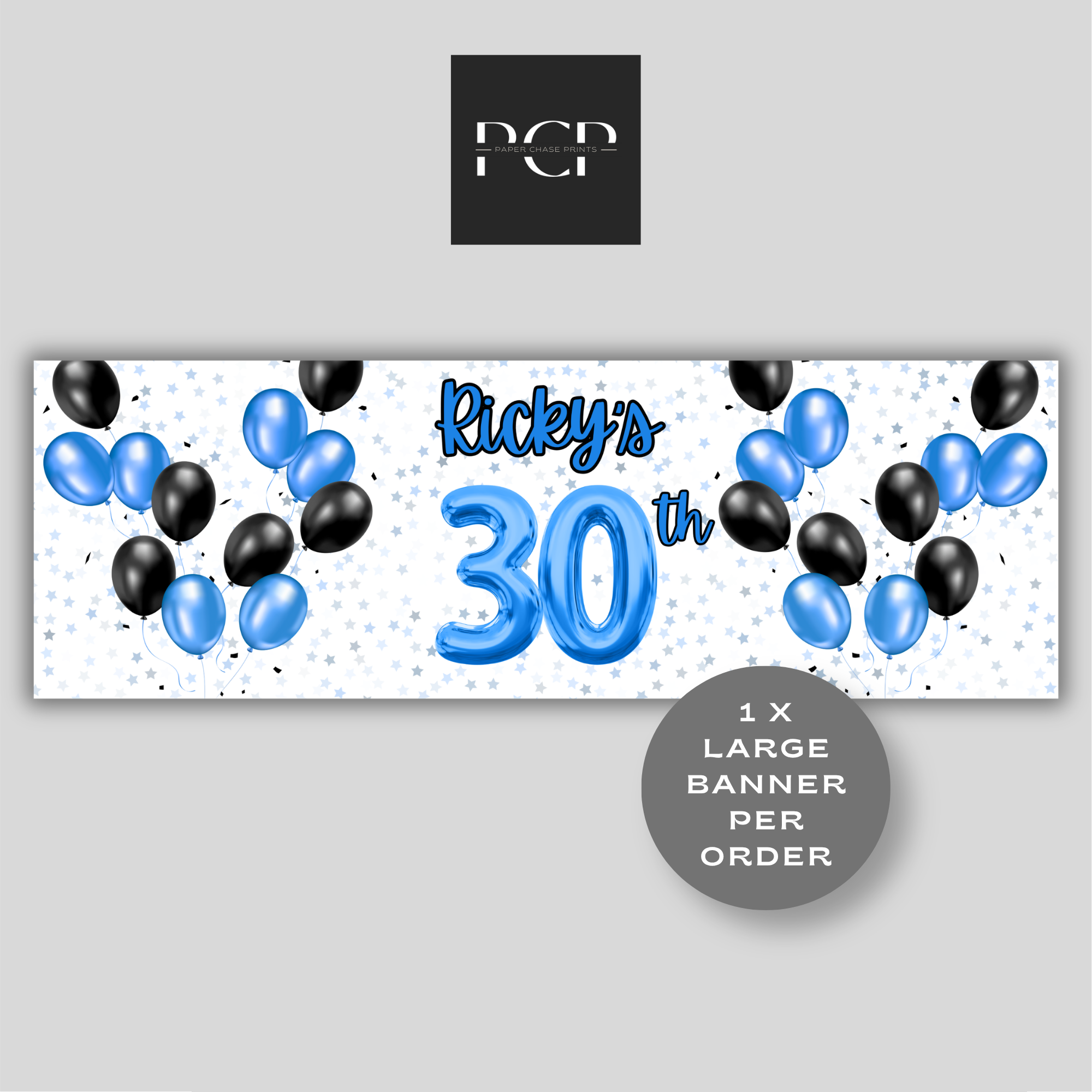 Black & Blue Balloon Birthday Banner