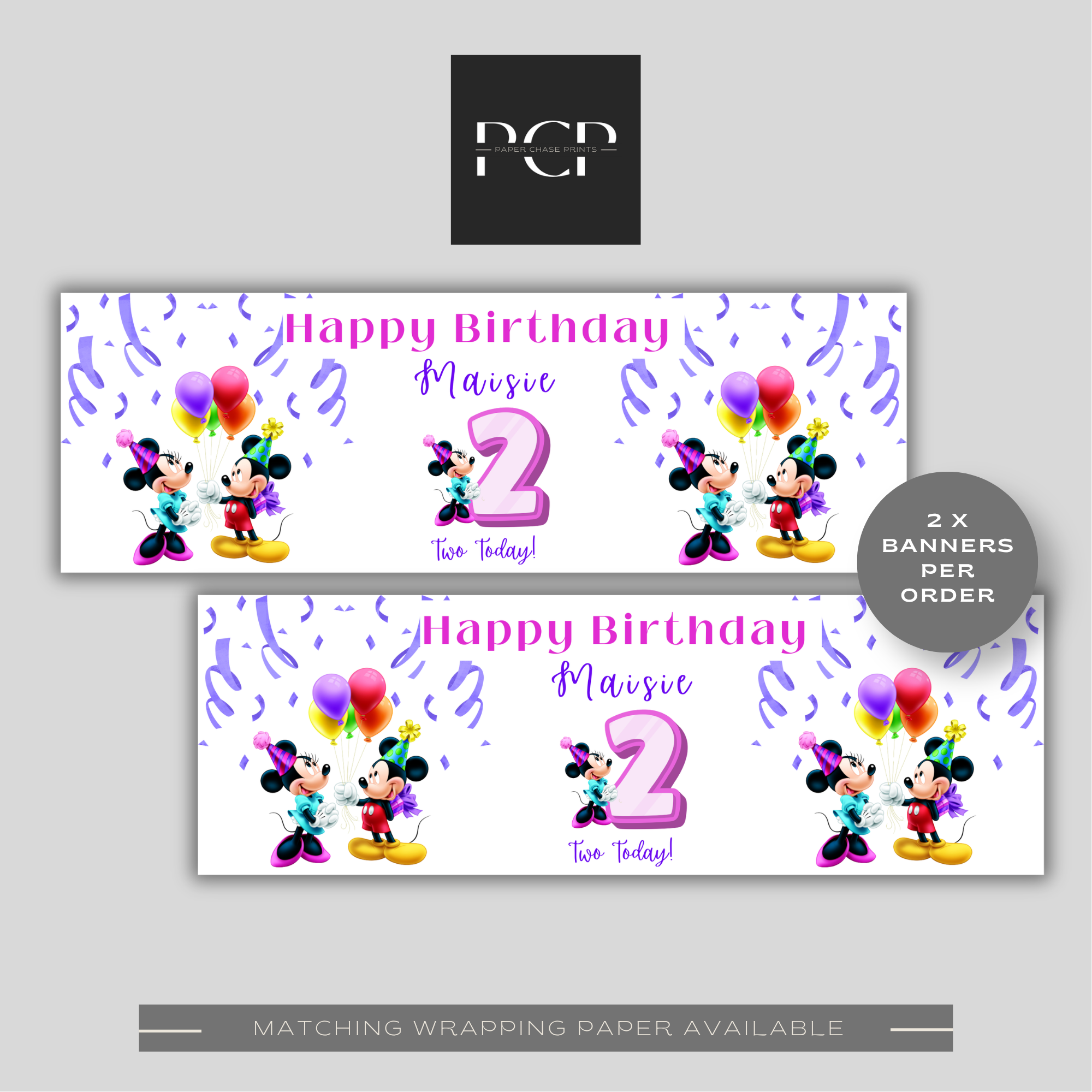 Mickey & Minnie Mouse Birthday Banner | Pink & Purple