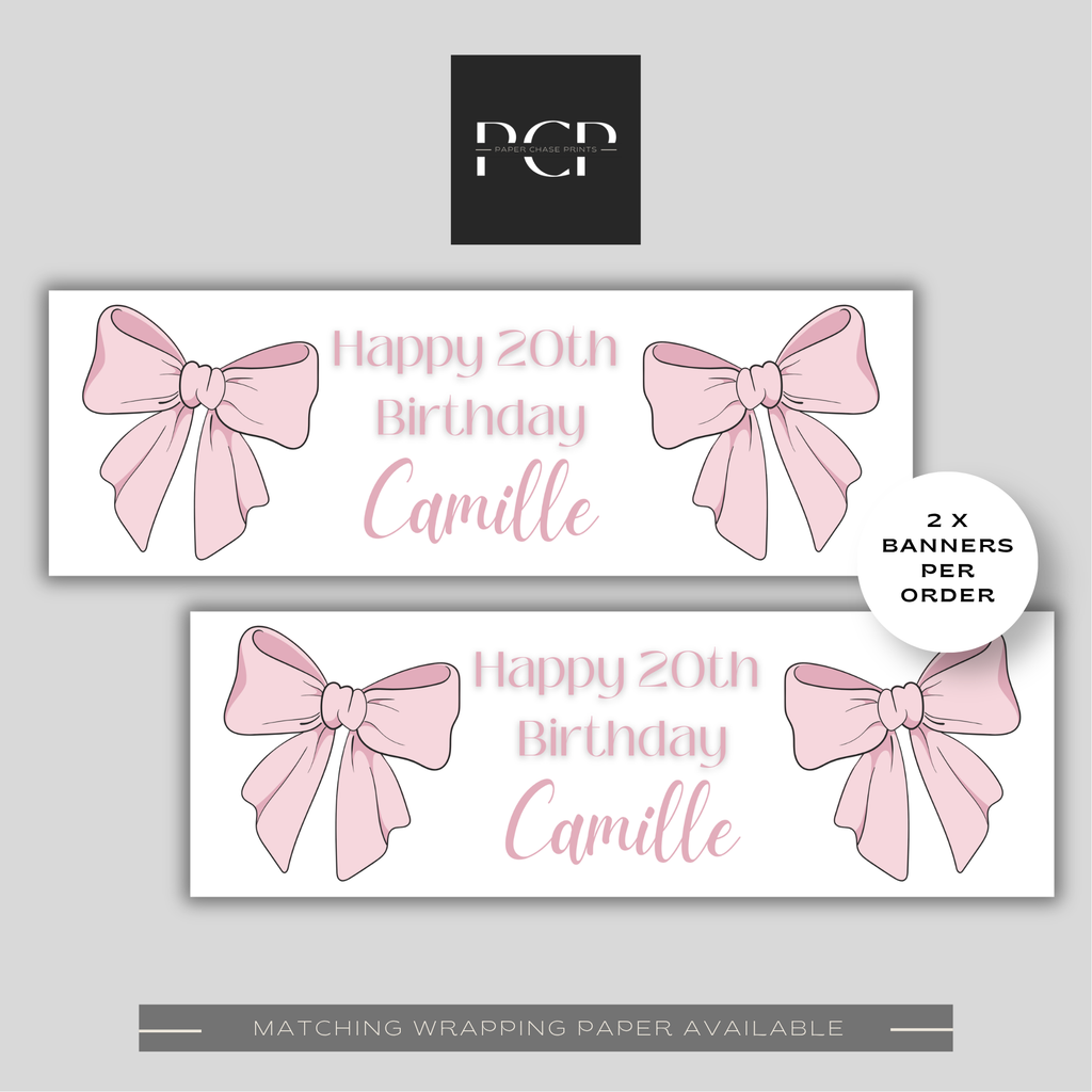 Pink Bow Birthday Banner