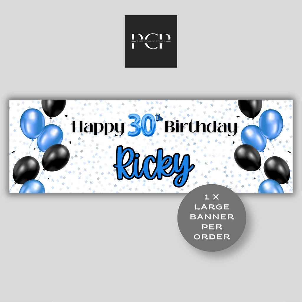 Black & Blue Balloon Birthday Banner