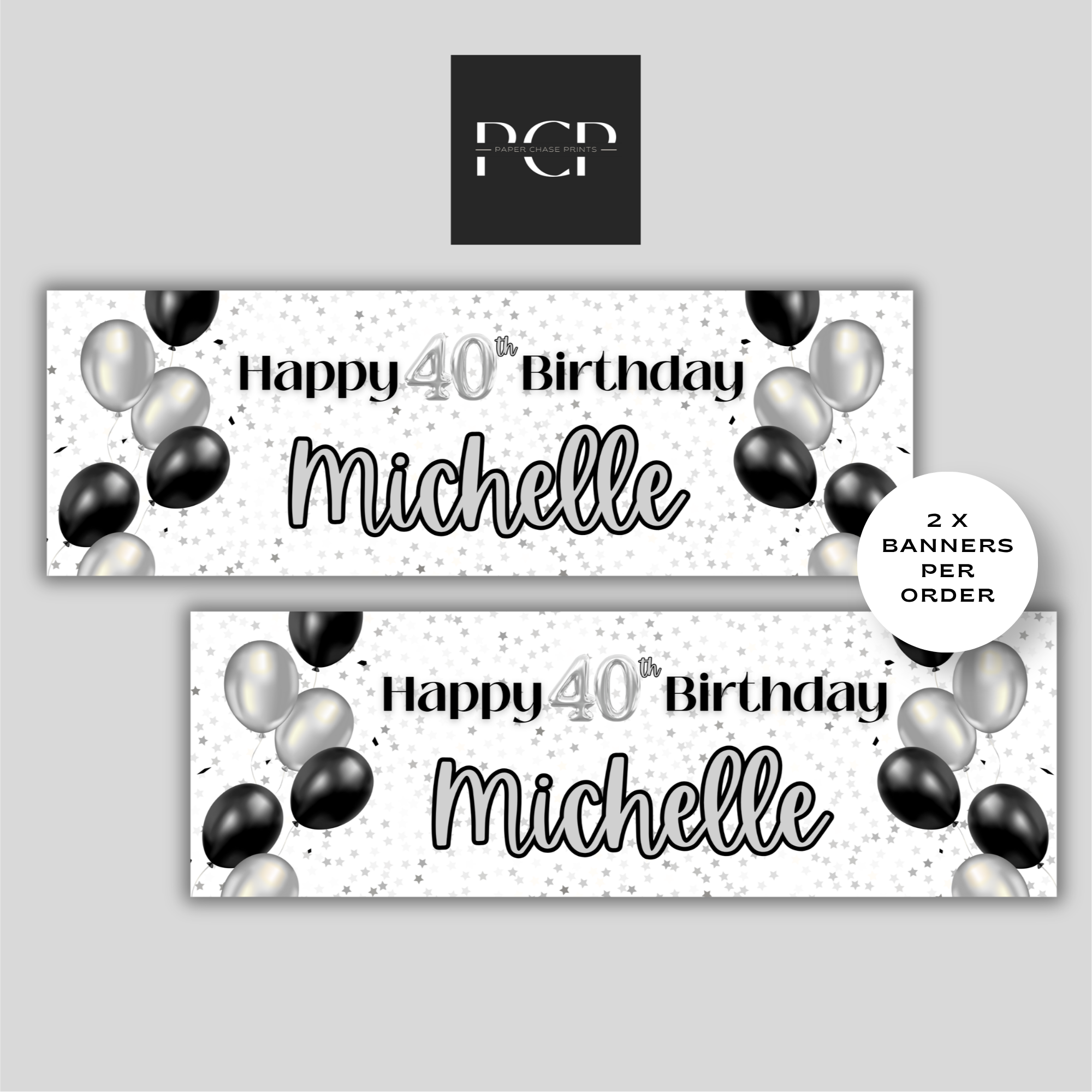 Black & Silver Balloon Birthday Banner