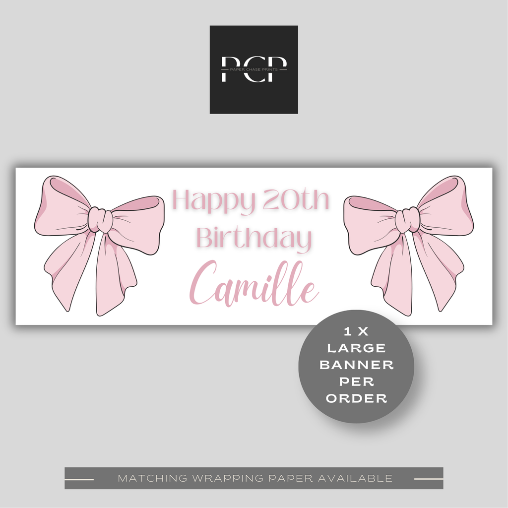 Pink Bow Birthday Banner