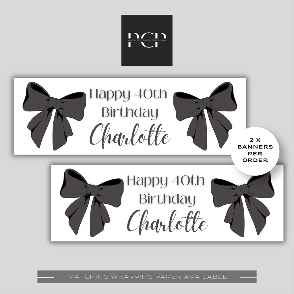 Black Bow Birthday Banner