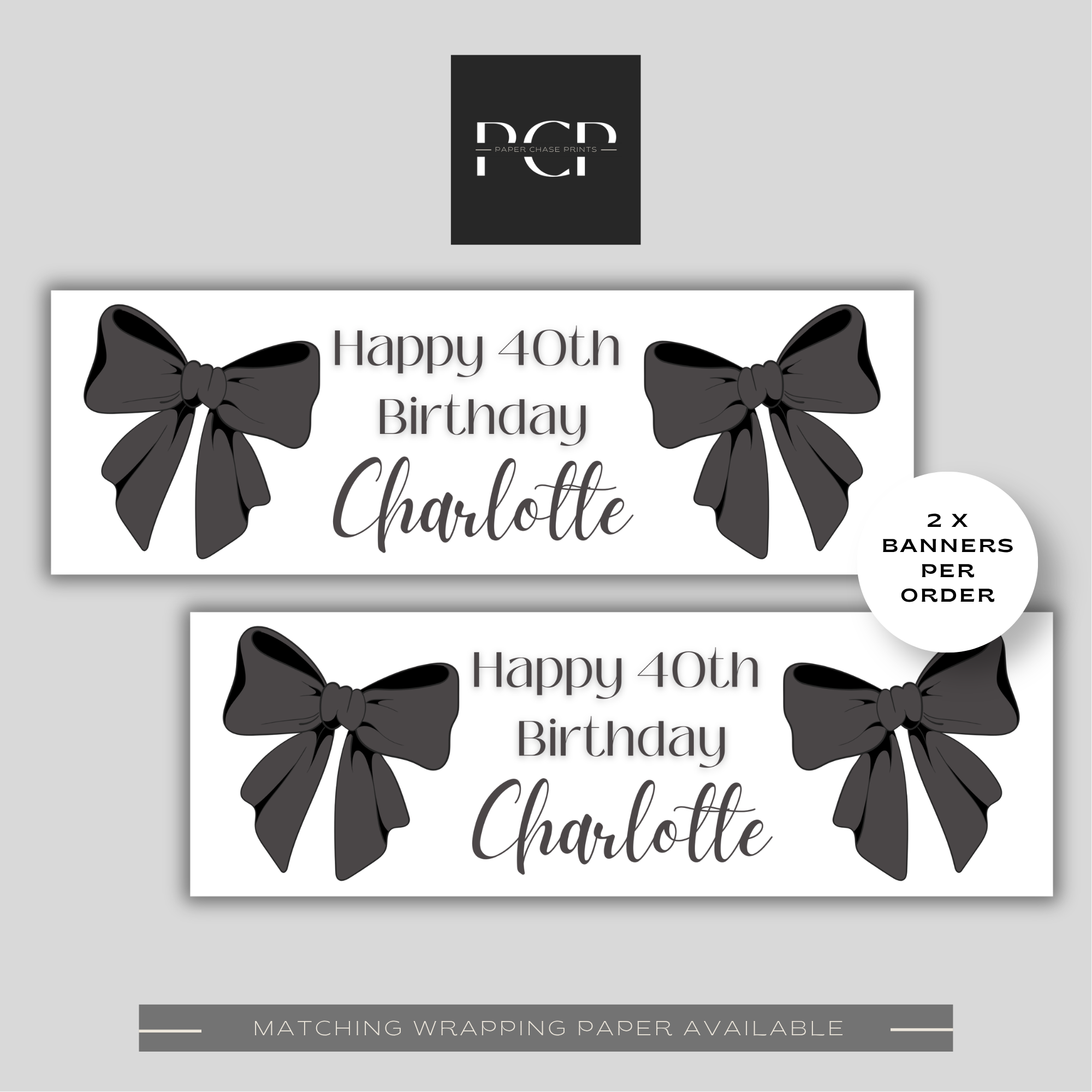 Black Bow Birthday Banner