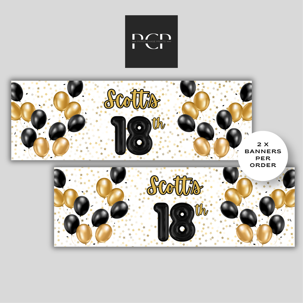 Black & Gold Balloon Birthday Banner
