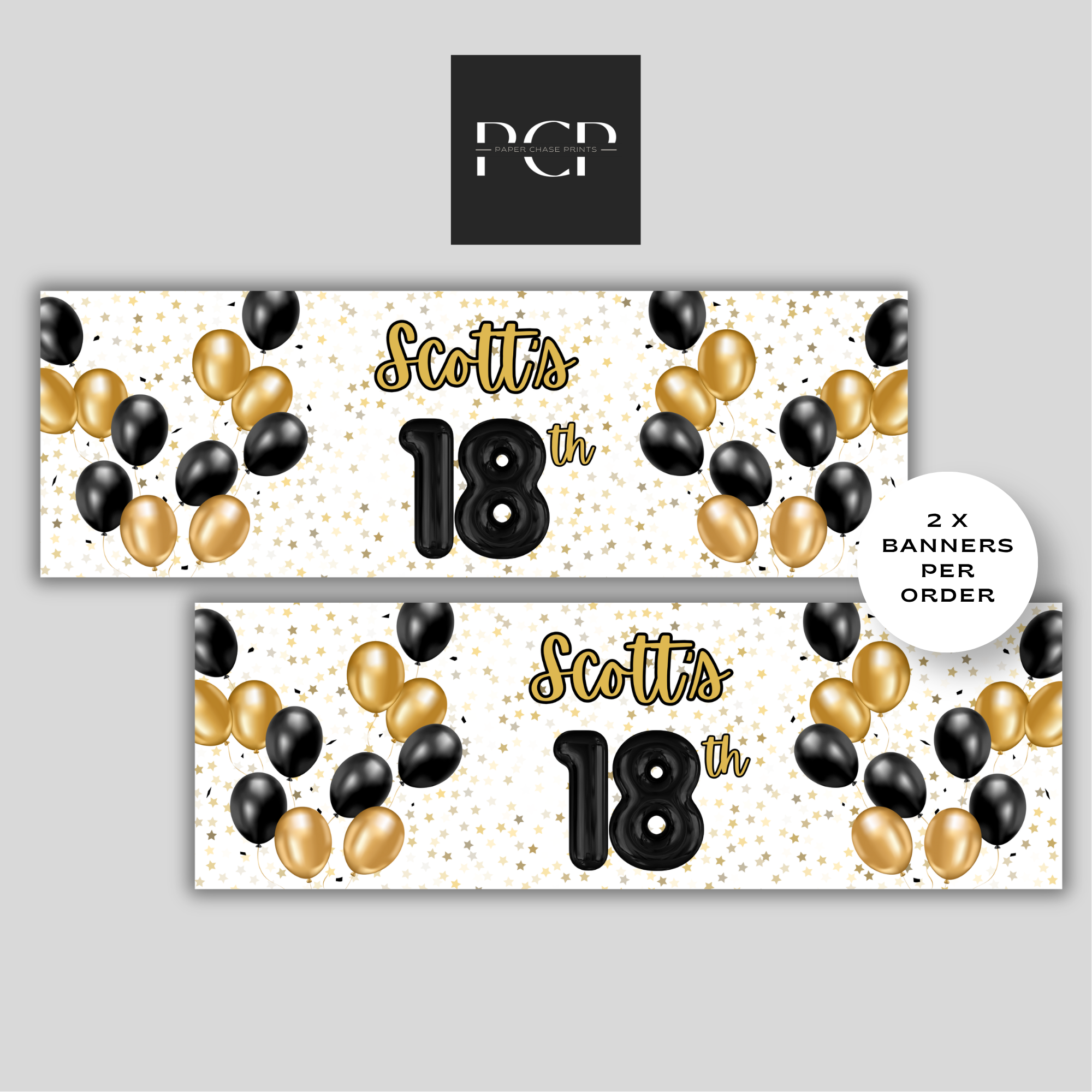 Black & Gold Balloon Birthday Banner