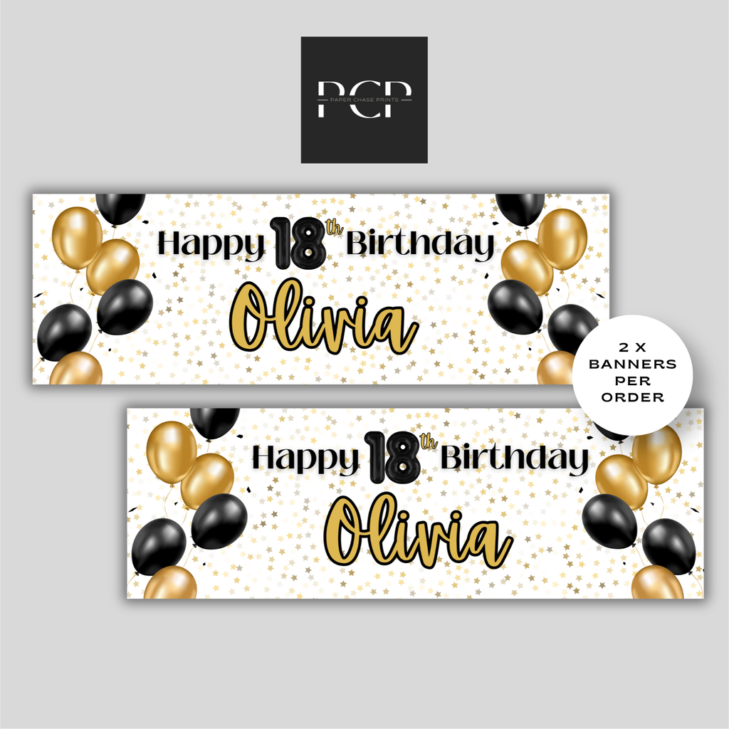 Black & Gold Balloon Birthday Banner