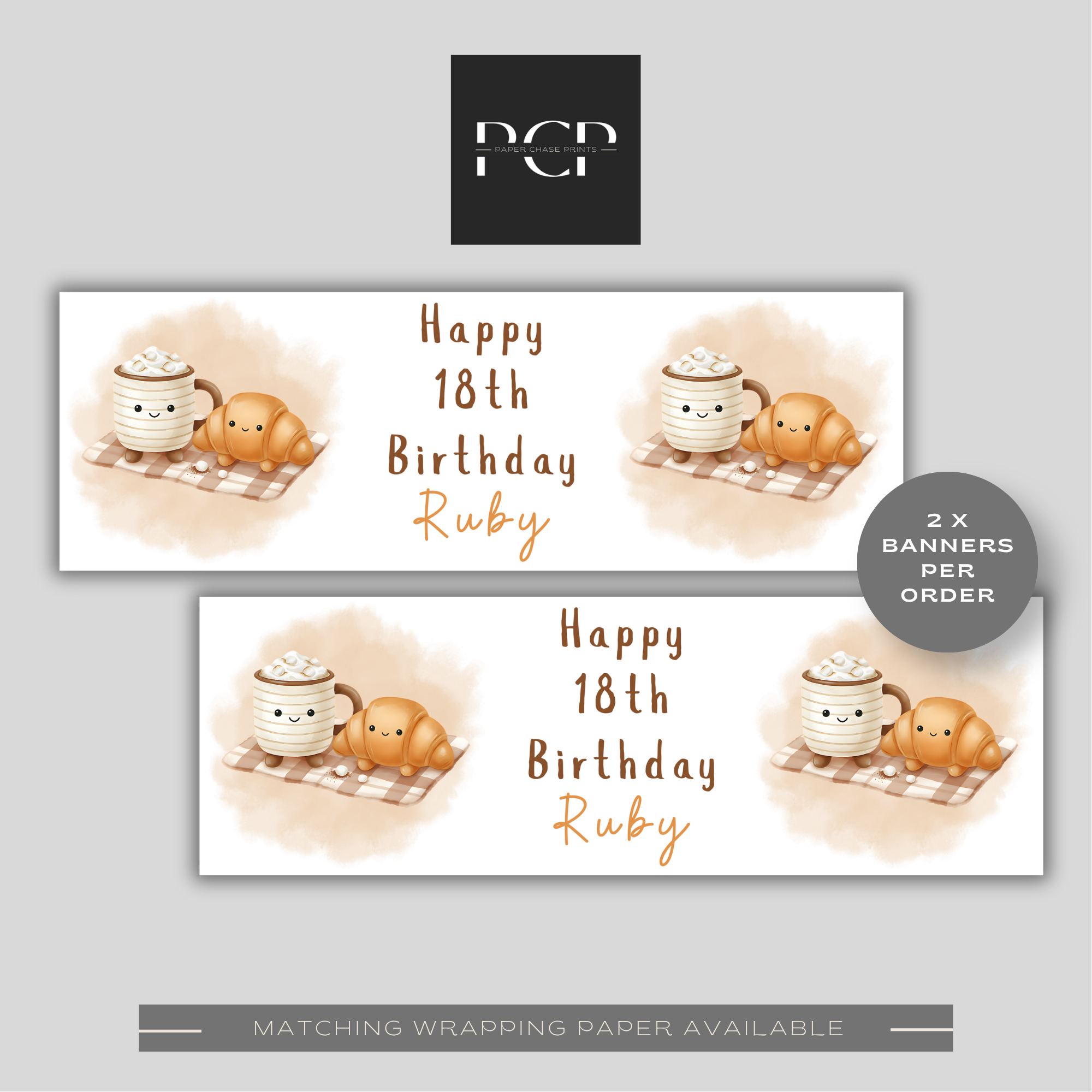 Coffee & Croissant Birthday Banner