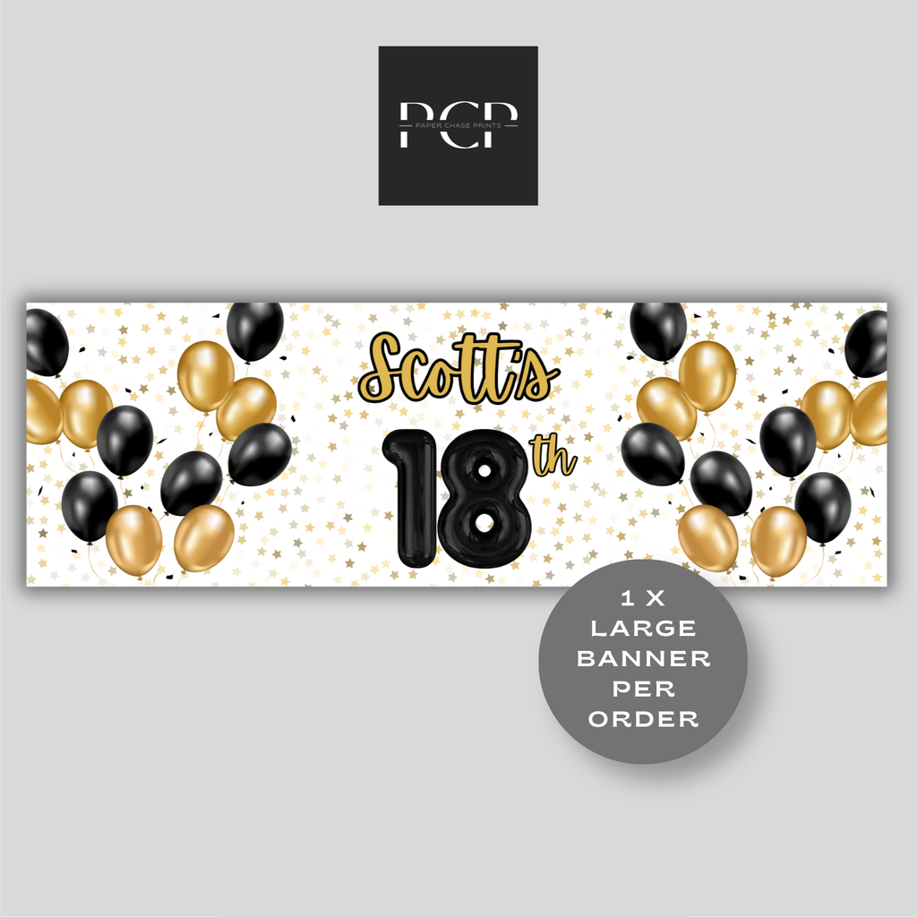 Black & Gold Balloon Birthday Banner