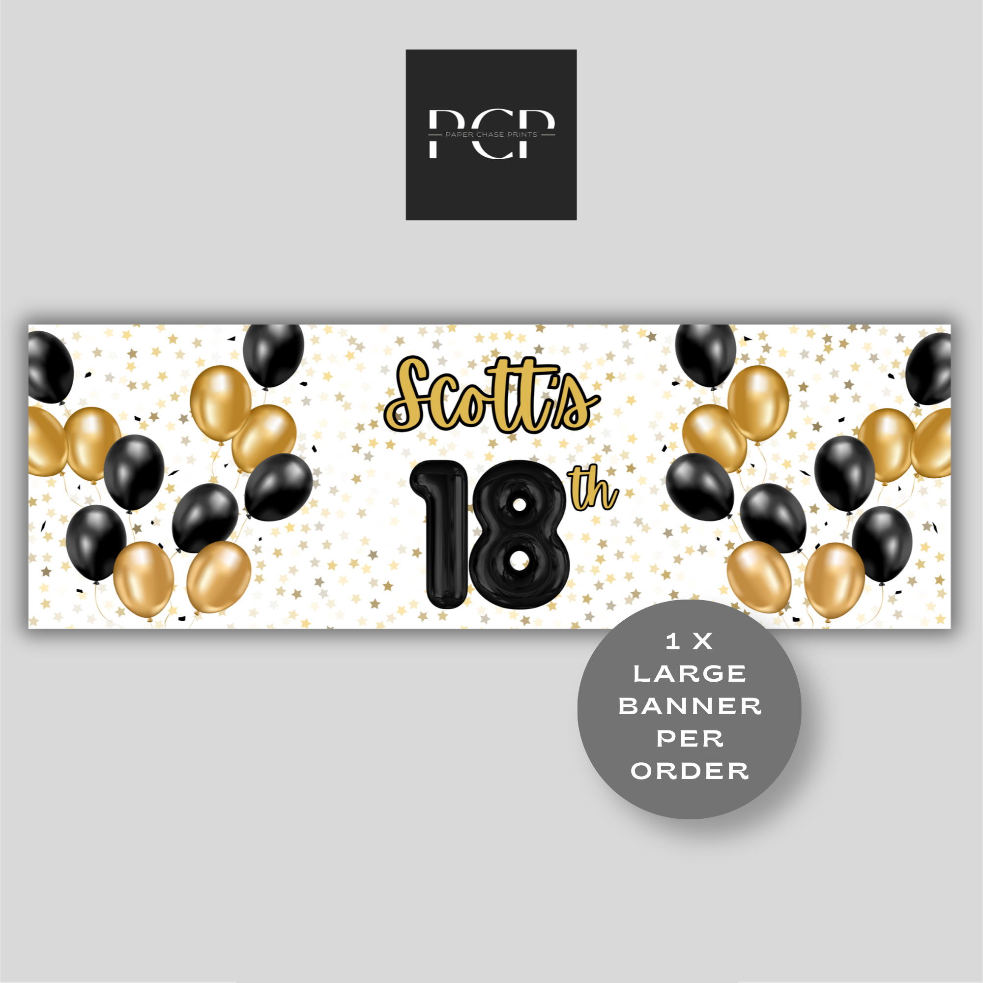 Black & Gold Balloon Birthday Banner