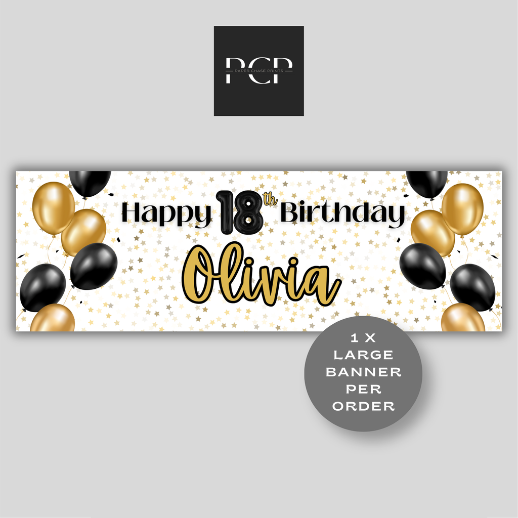 Black & Gold Balloon Birthday Banner