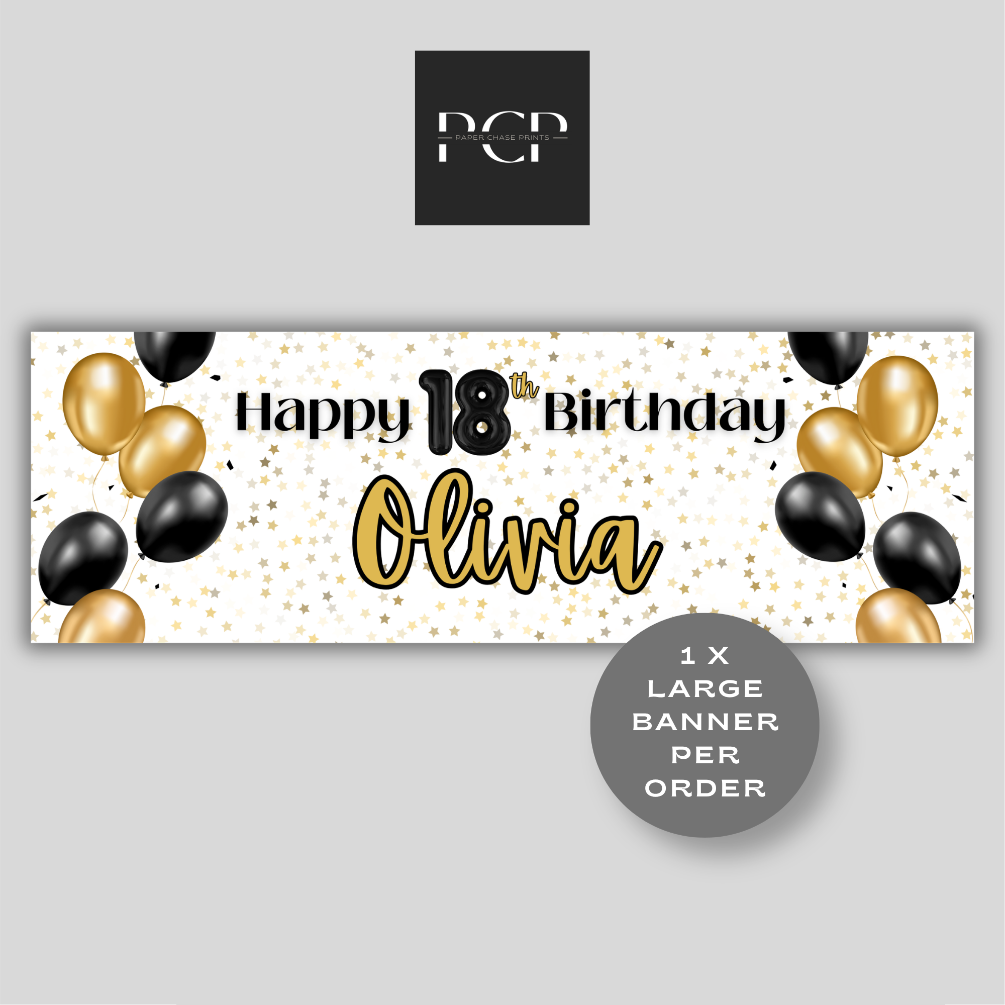 Black & Gold Balloon Birthday Banner
