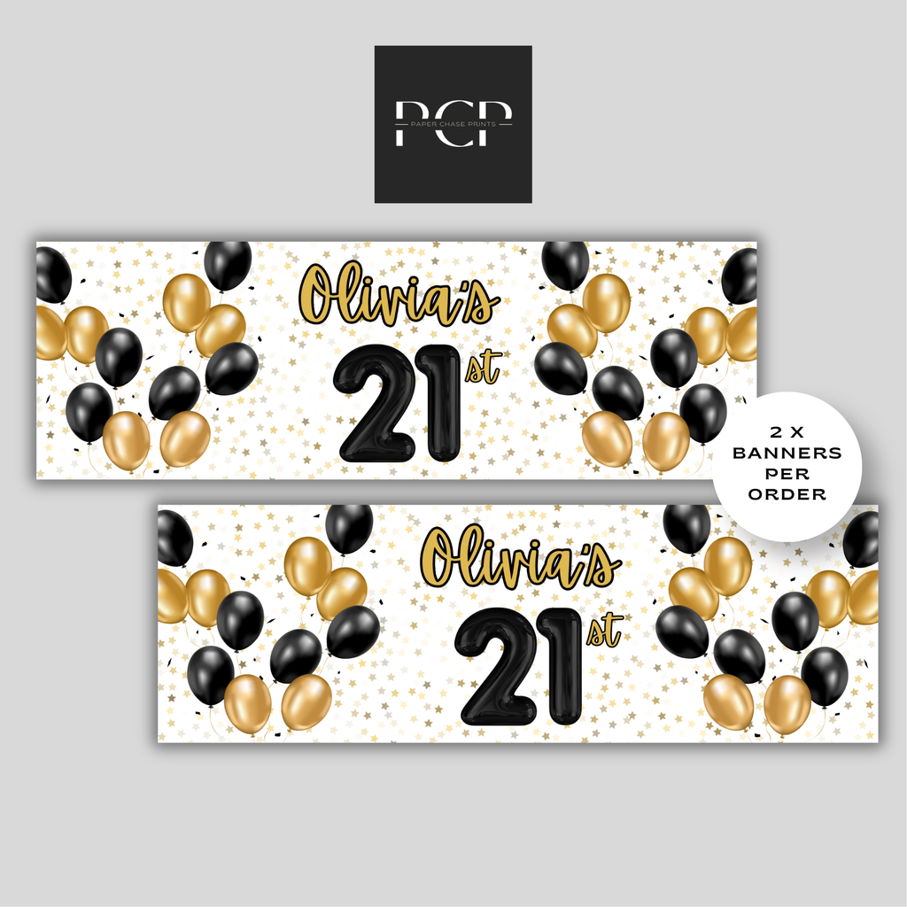 Black & Gold Balloon Birthday Banner