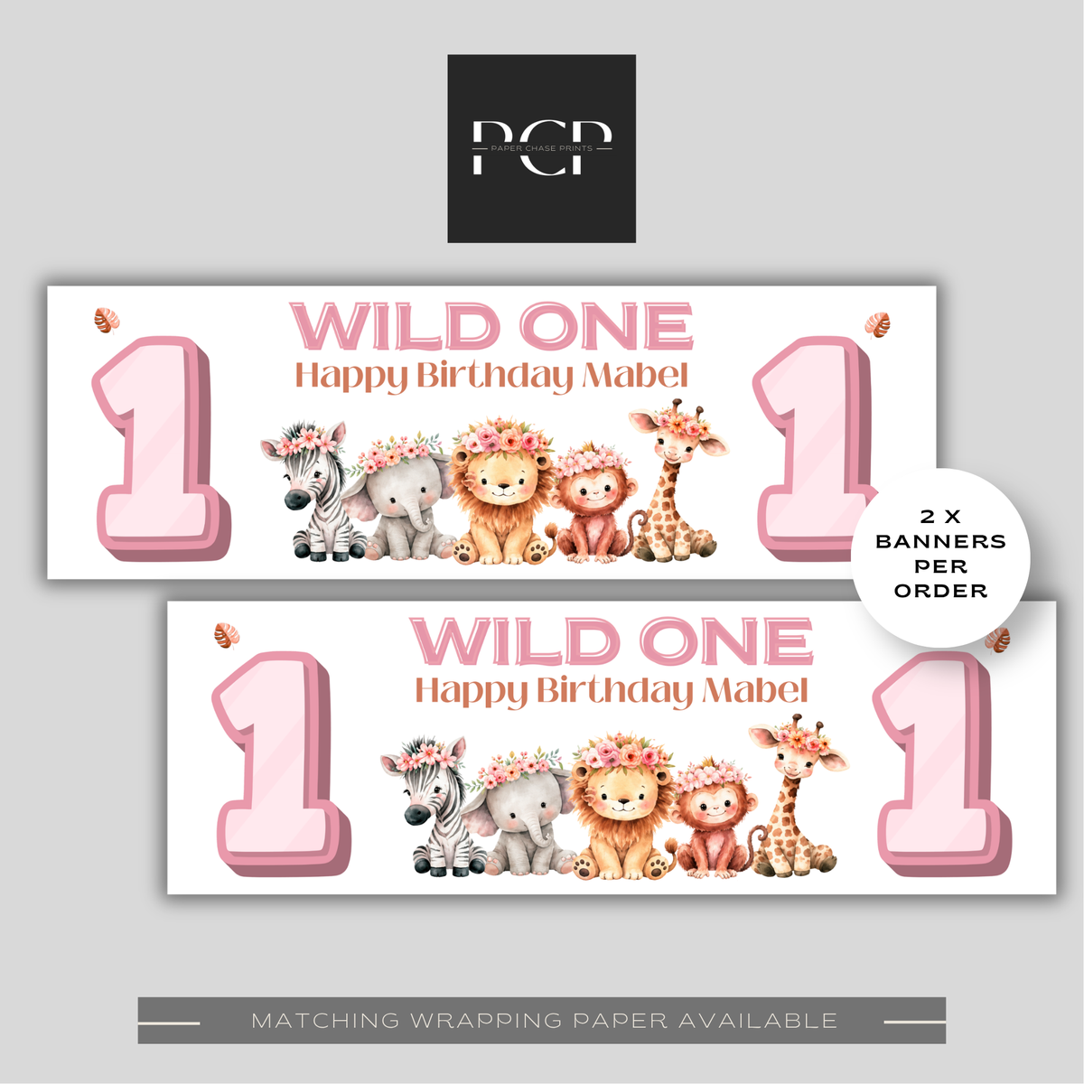 Wild ONE Animal Birthday Banner | Pink