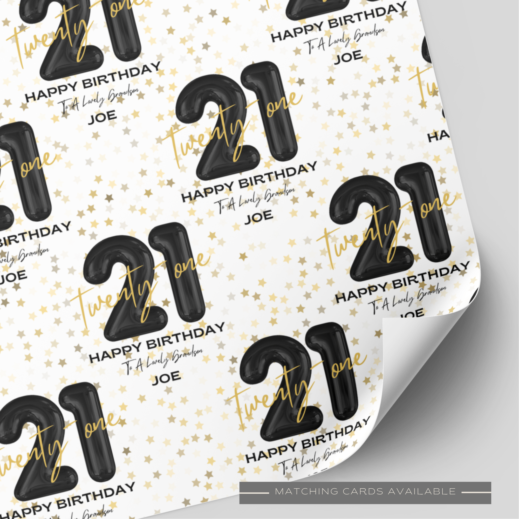 21st Birthday Black & Gold Balloon Wrapping Paper
