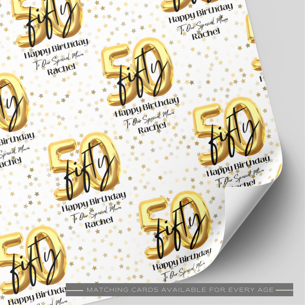 50th Birthday Gold Balloon Wrapping Paper