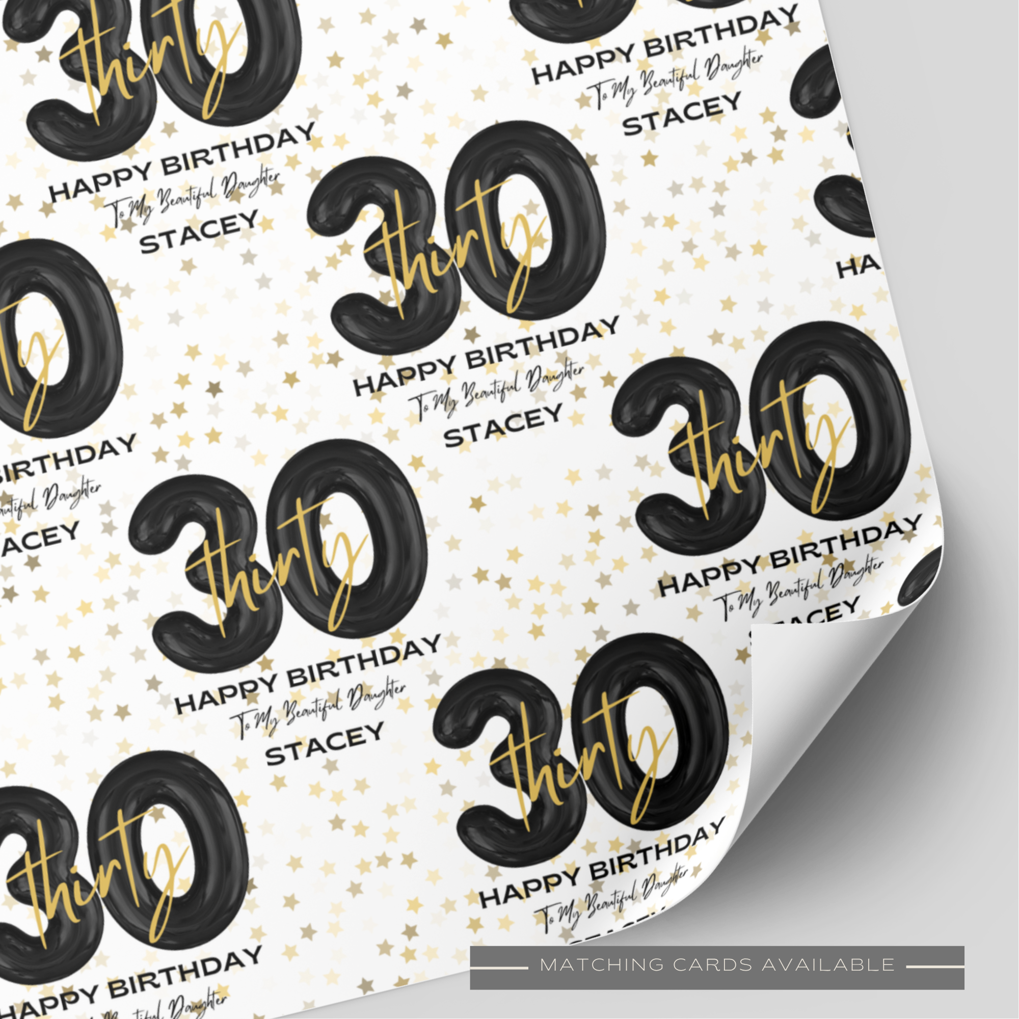 30th Birthday Black & Gold Balloon Wrapping Paper