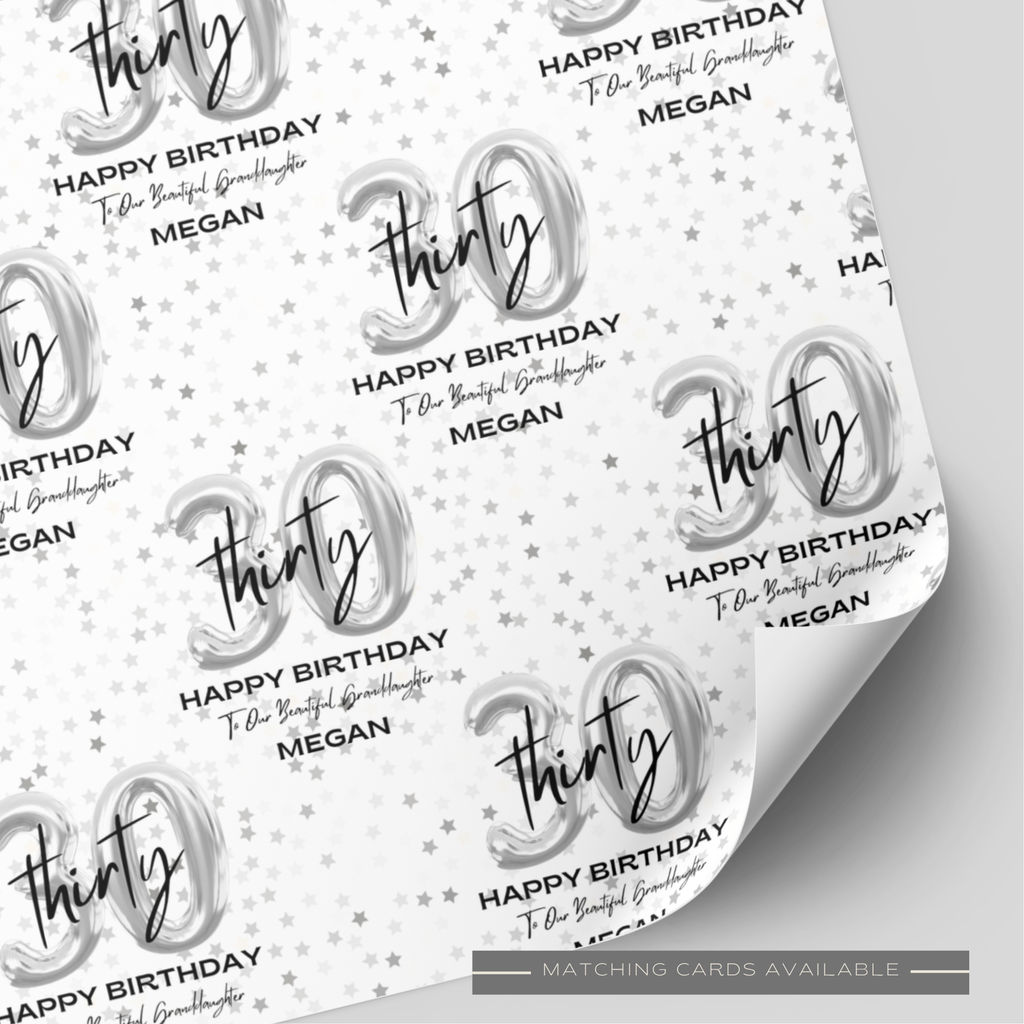30th Birthday Silver Balloon Wrapping Paper