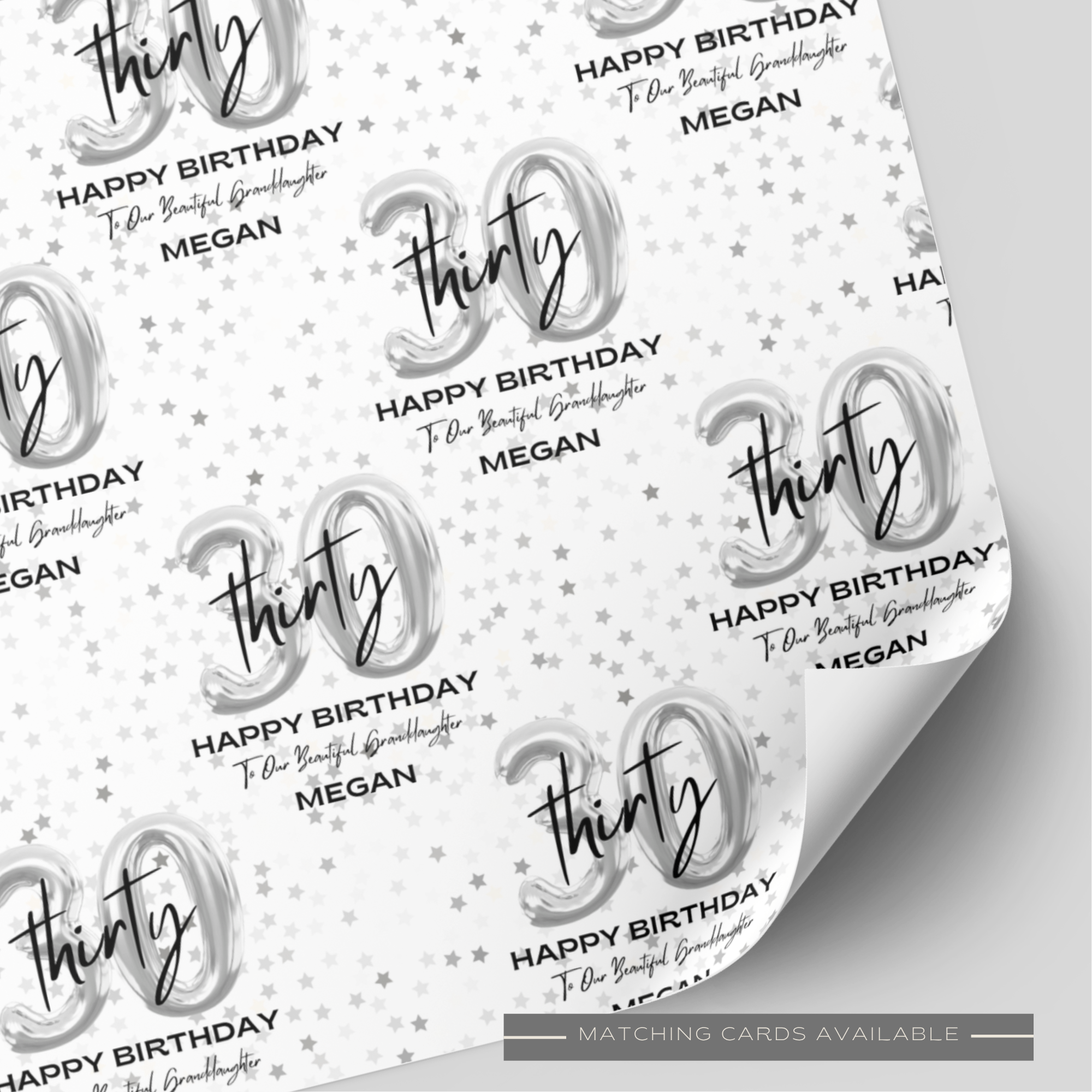 30th Birthday Silver Balloon Wrapping Paper