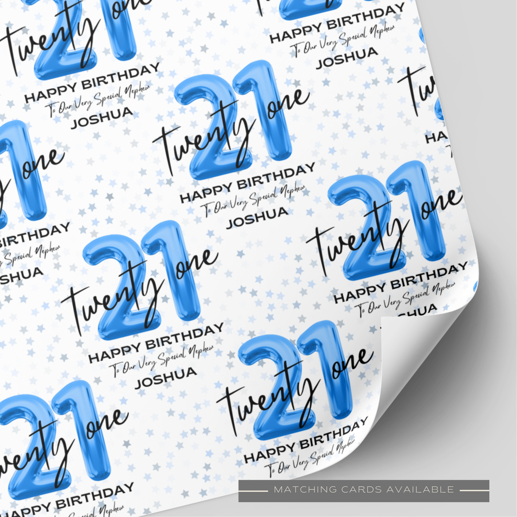 21st Birthday Blue Balloon Wrapping Paper