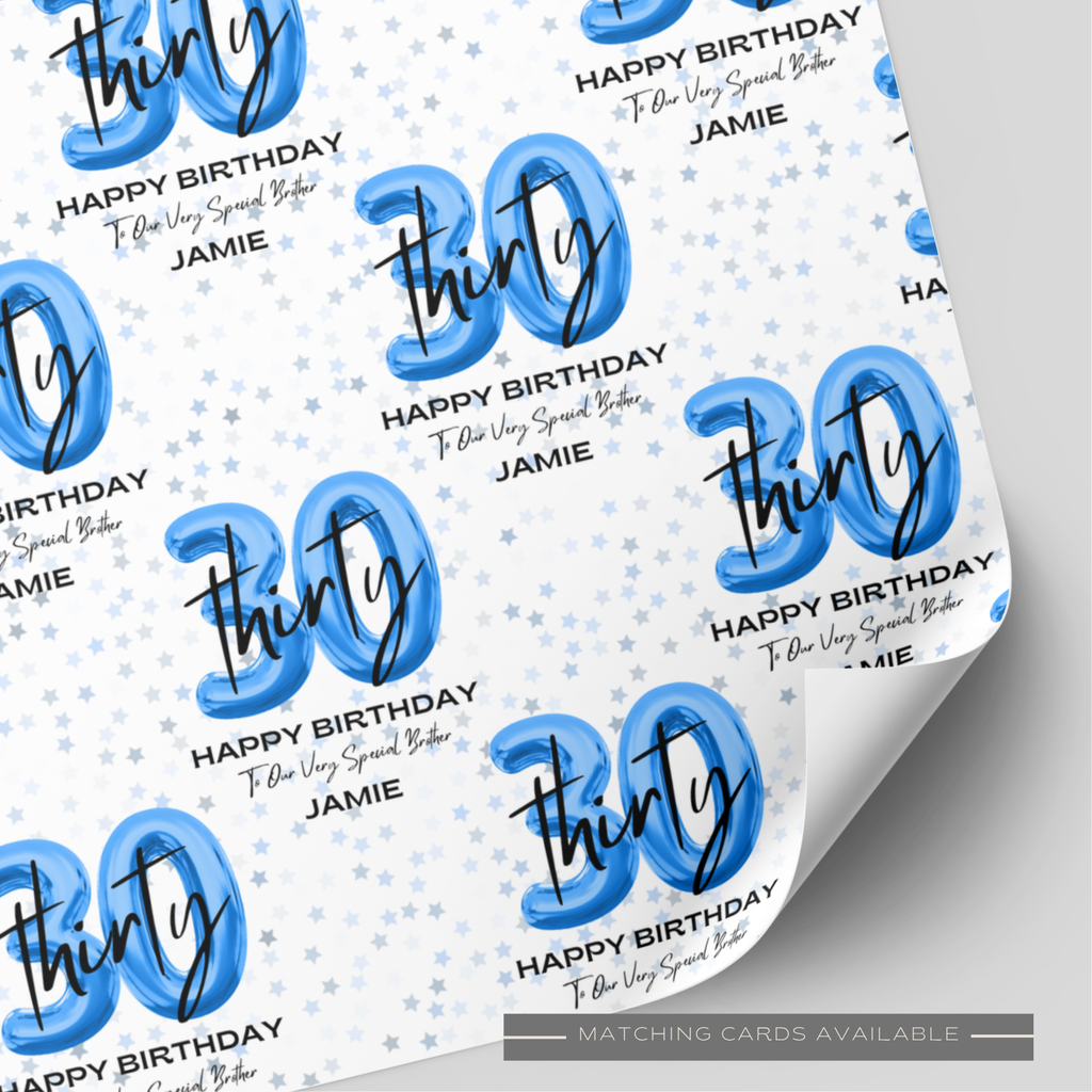 30th Birthday Blue Balloon Wrapping Paper