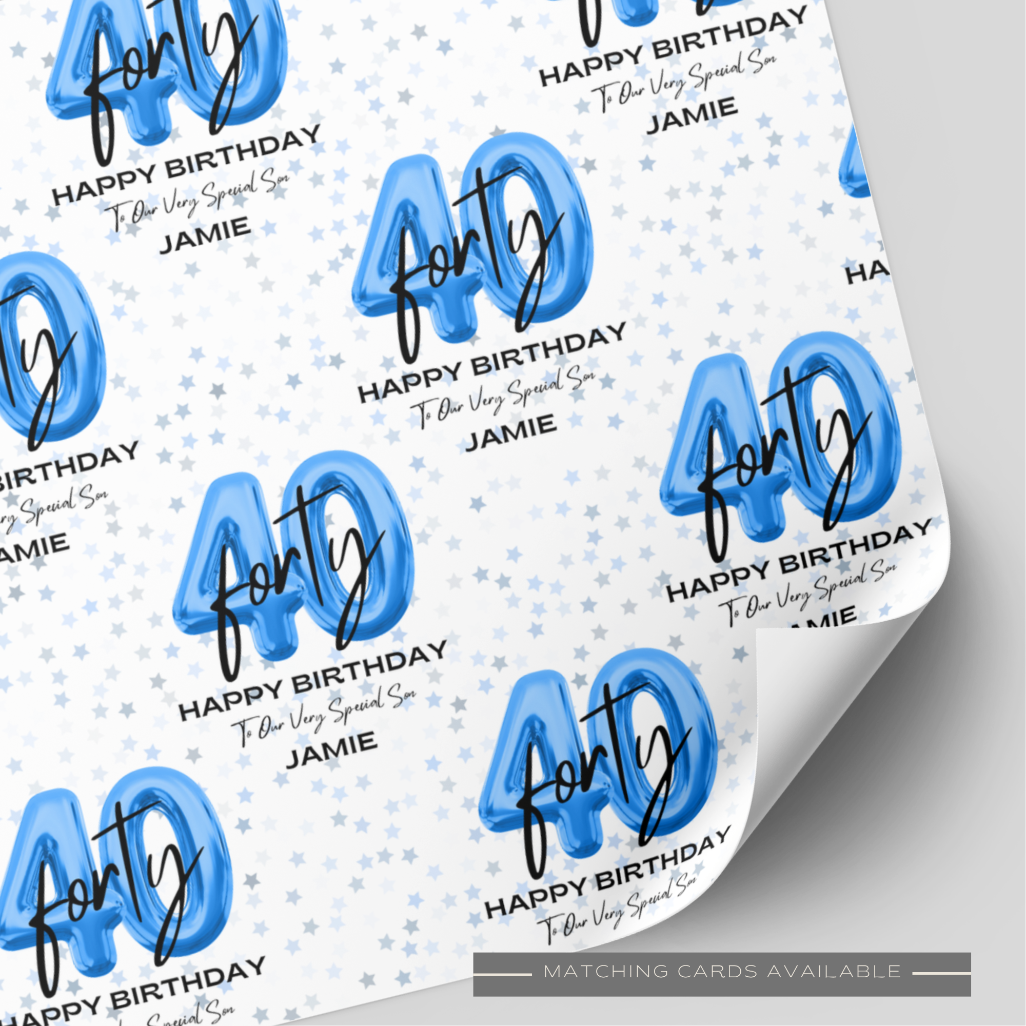 40th Birthday Blue Balloon Wrapping Paper