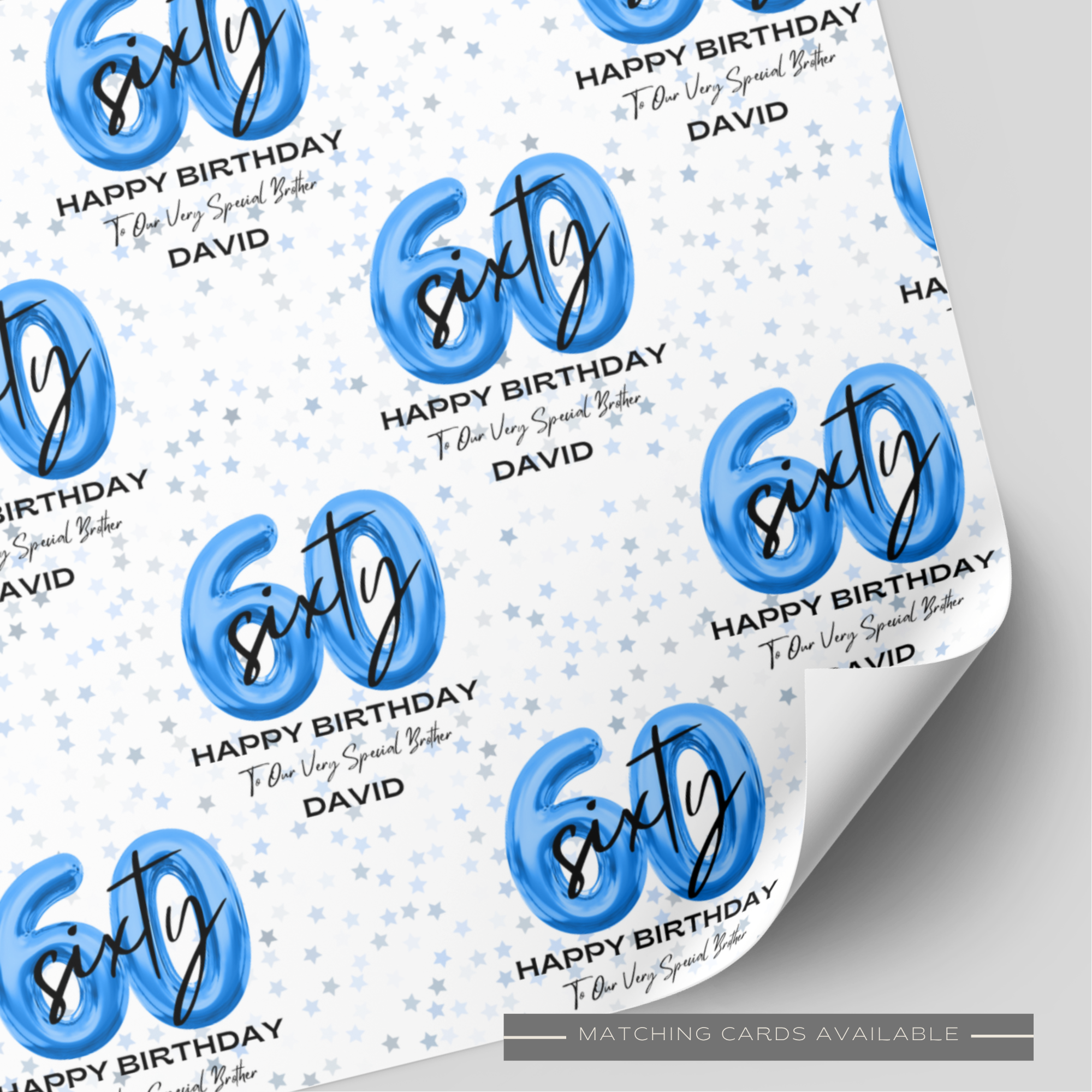 60th Birthday Blue Balloon Wrapping Paper