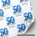 50th Birthday Blue Balloon Wrapping Paper