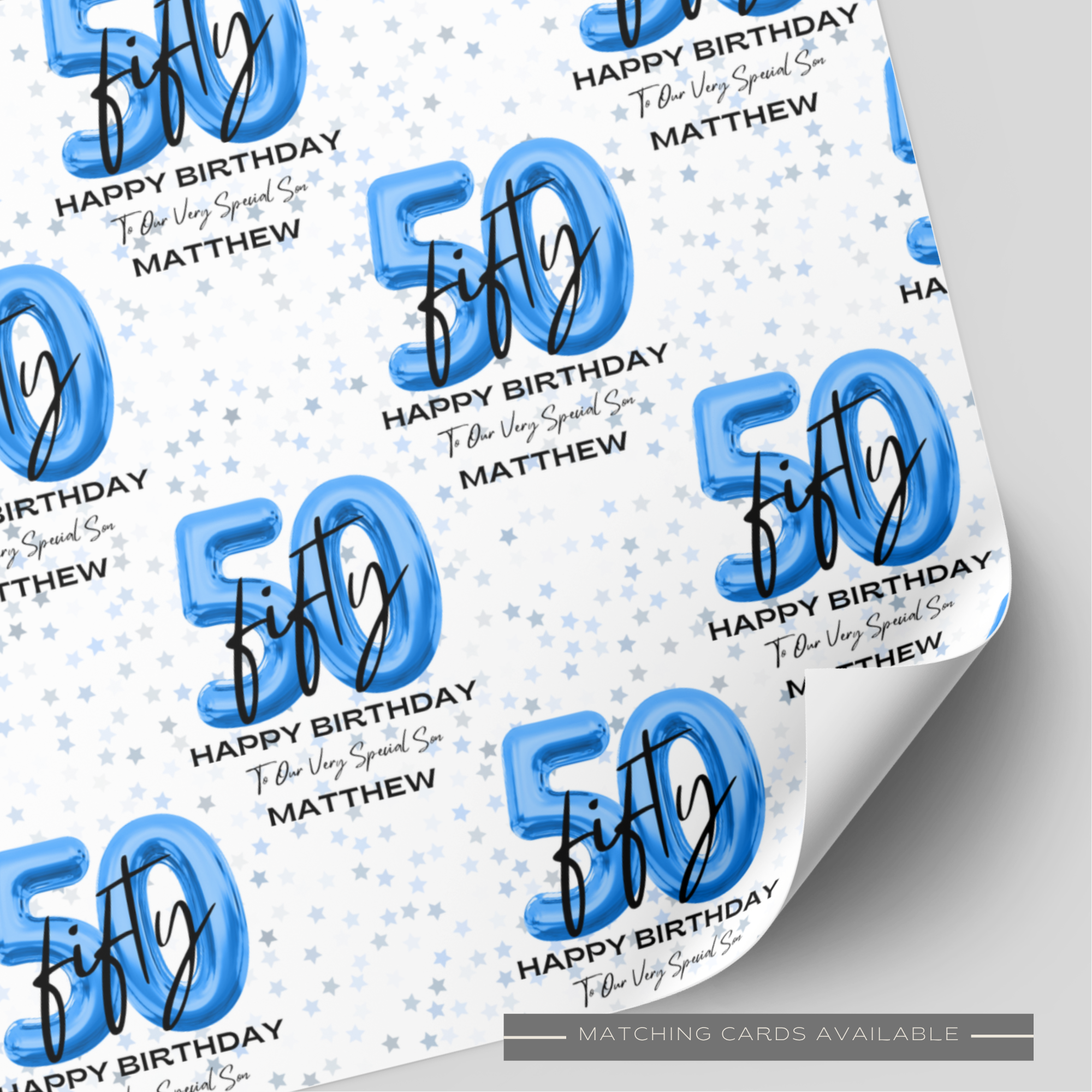 50th Birthday Blue Balloon Wrapping Paper